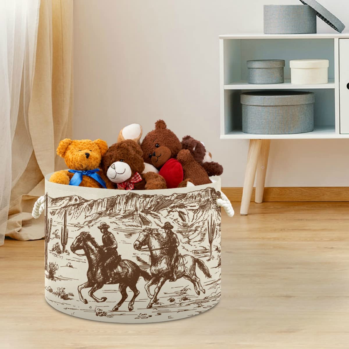 American Cowboys Large Storage Basket for Kids - Toy Organizer, Laundry Hamper, Nursery Clothes & Books Bin - Rustic Home Decor for Playroom, Bedroom & Living Room