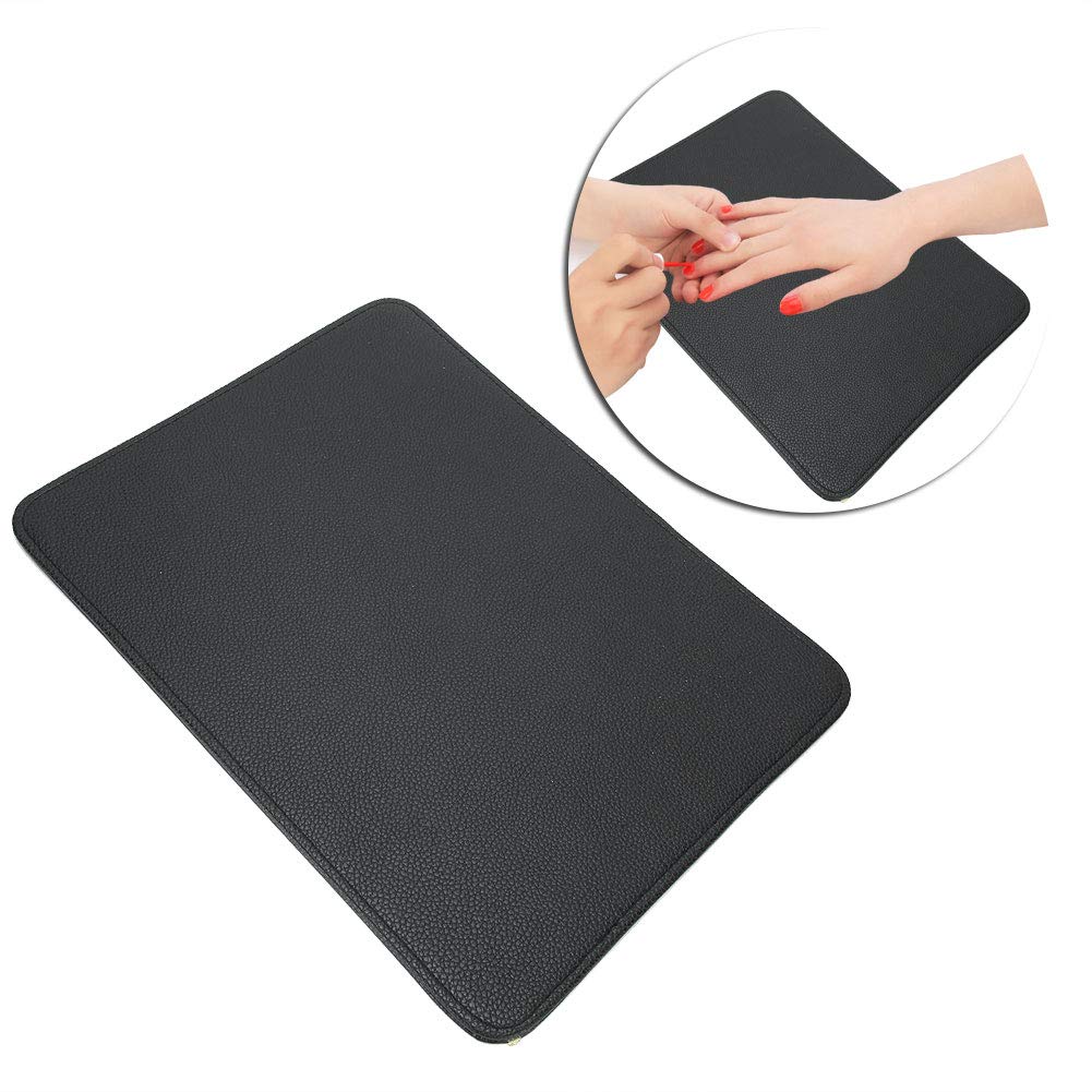Nikou Washable Foldable Nail Art Table Mat - Non-Slip Manicure Desk Pad for Salon & Home Use, Black Nail Cushion Hand Mat for Gel Polish & Acrylic Nail Art