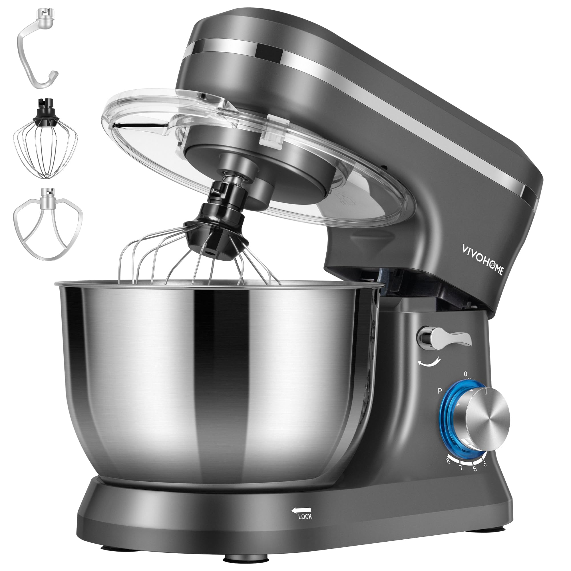 VIVOHOME 4.75 Quart Stand Mixer - 8 Speed Electric Kitchen Mixer for Baking, Cake, Bread & Dough - Includes Beater, Dough Hook, Wire Whip & Egg Separator - Gray | Perfect for Home Bakers & Professional Chefs