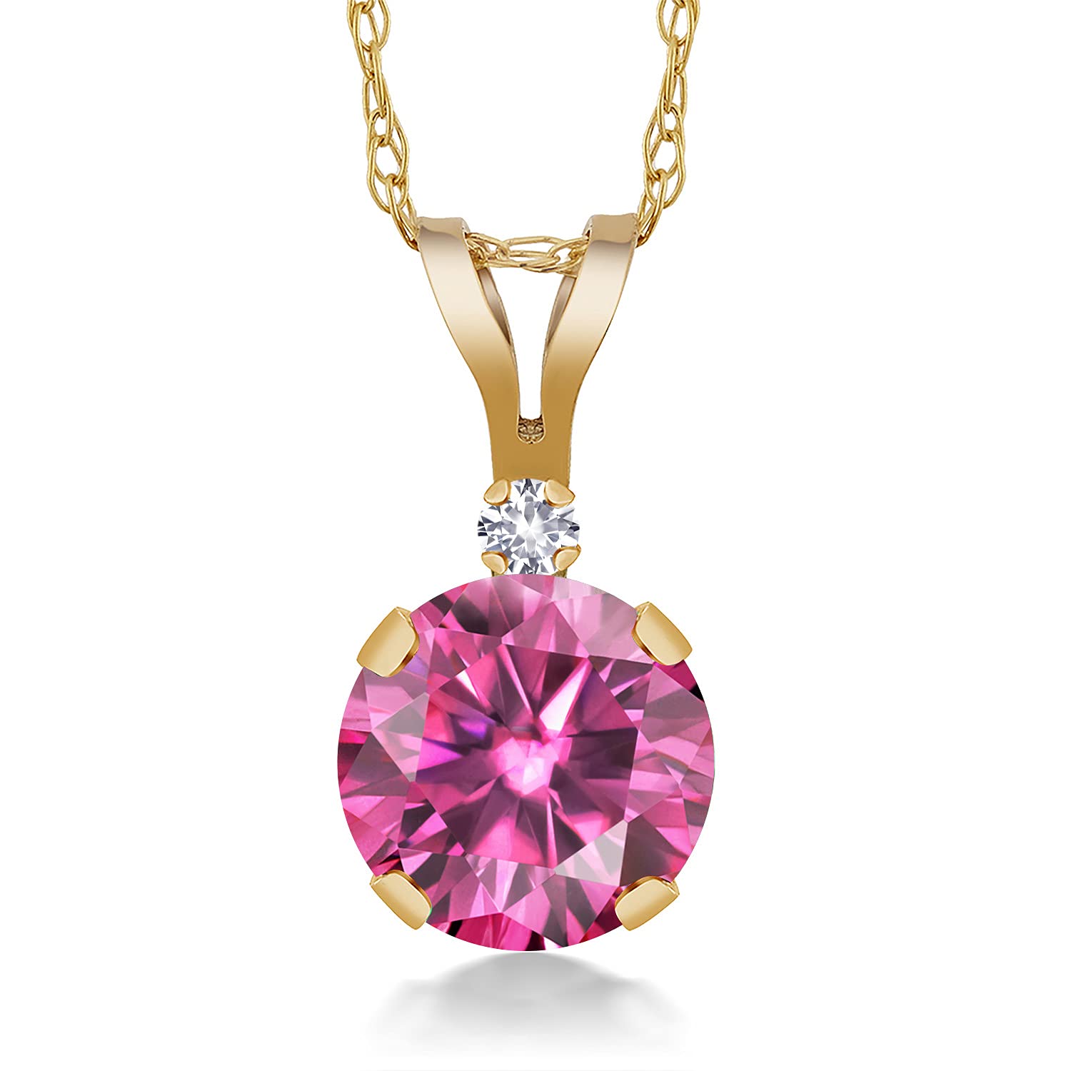 14K Yellow Gold Pendant Necklace with Round Pink Moissanite & Created Sapphire (0.82 CTTW) - Elegant Jewelry Gift for Women, Perfect for Anniversary, Birthday & Special Occasions