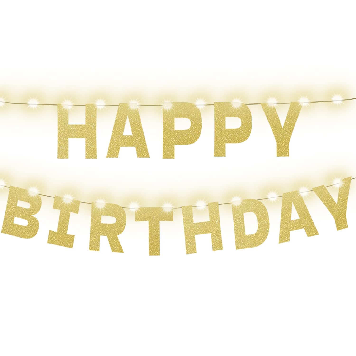 Gold Happy Birthday Letters Banner with LED Lights - Elegant Birthday Party Decorations for Indoor & Outdoor Celebrations