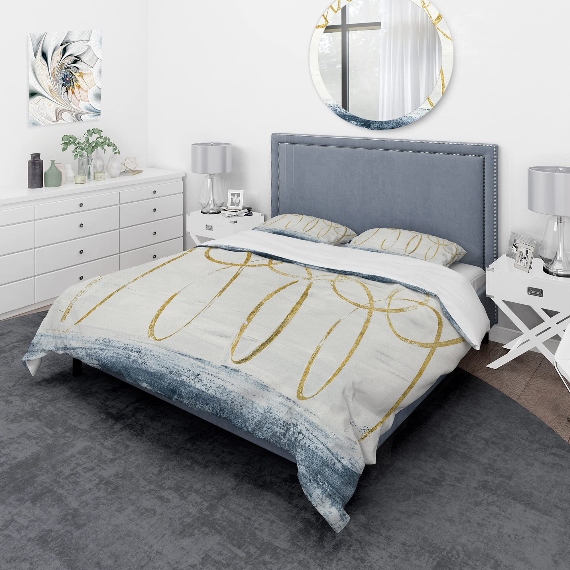 Modern Gold Abstract Geometric Duvet Cover Set King - 3pc Contemporary Bedding for All Seasons