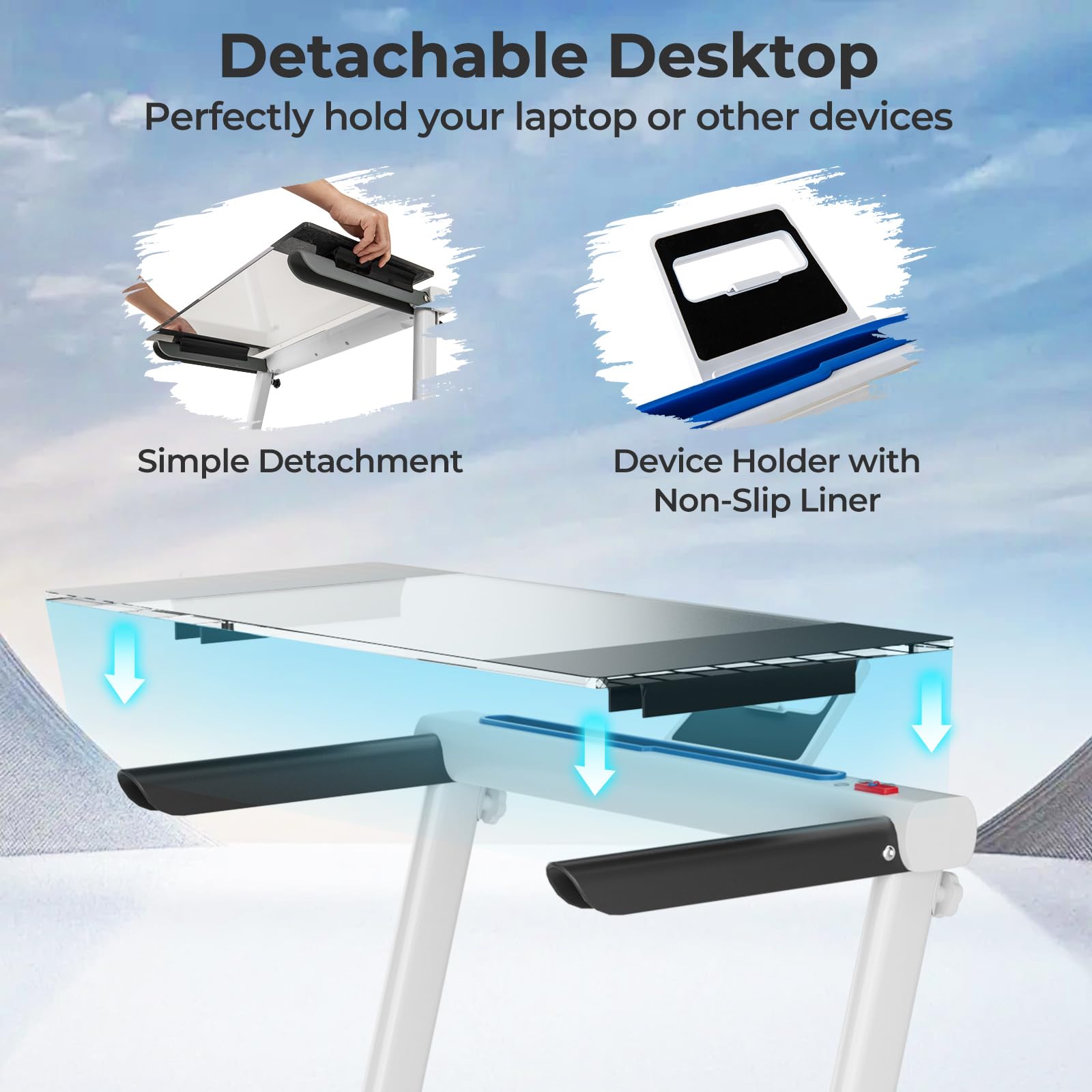 Goplus 3-in-1 Folding Treadmill with Large Desk - 2.5HP Electric Treadmill with LED Display, Bluetooth Speakers & Remote Control - Perfect for Home Office Workouts & Walking While Working