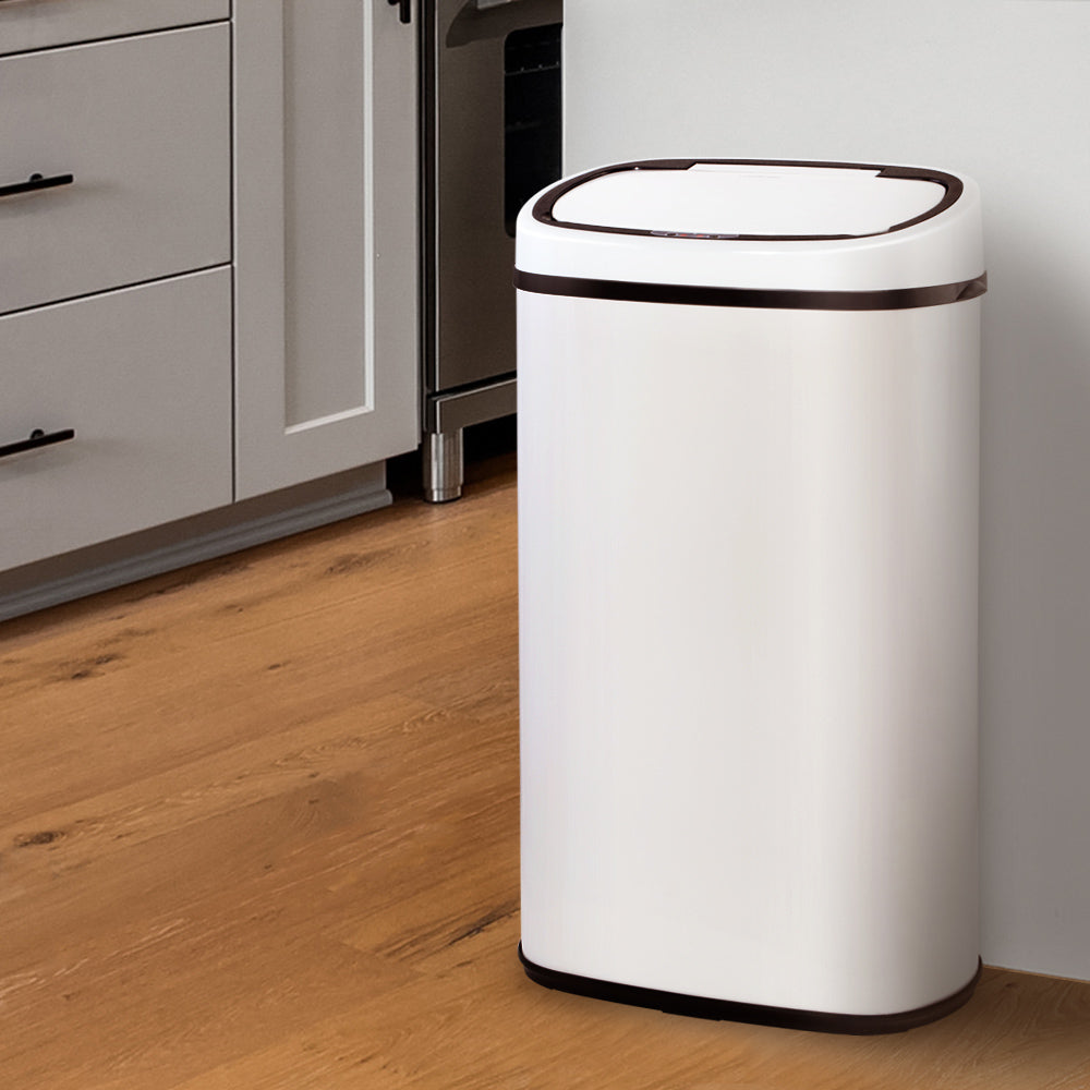 Devanti 58L Sensor Trash Can - Automatic Motion Sensor Waste Bin, Touchless Kitchen Garbage Can with Lid, White (Perfect for Kitchen, Bathroom, Office, and Home Use)