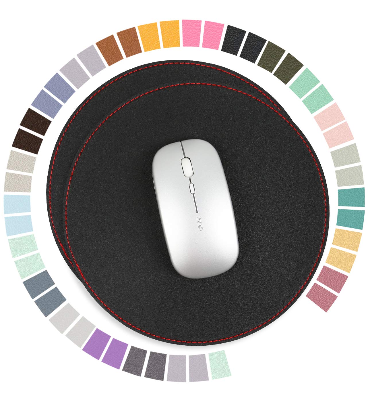 YSAGi 2 Pack Ultra Thin Waterproof PVC Leather Mouse Pad with Stitched Edges - Non-Slip Computer & Laptop Mousepad for Office, Home, Gaming & Work (8.66 Inch, Black) - Perfect for Desk Setup, Productivity & Ergonomic Comfort