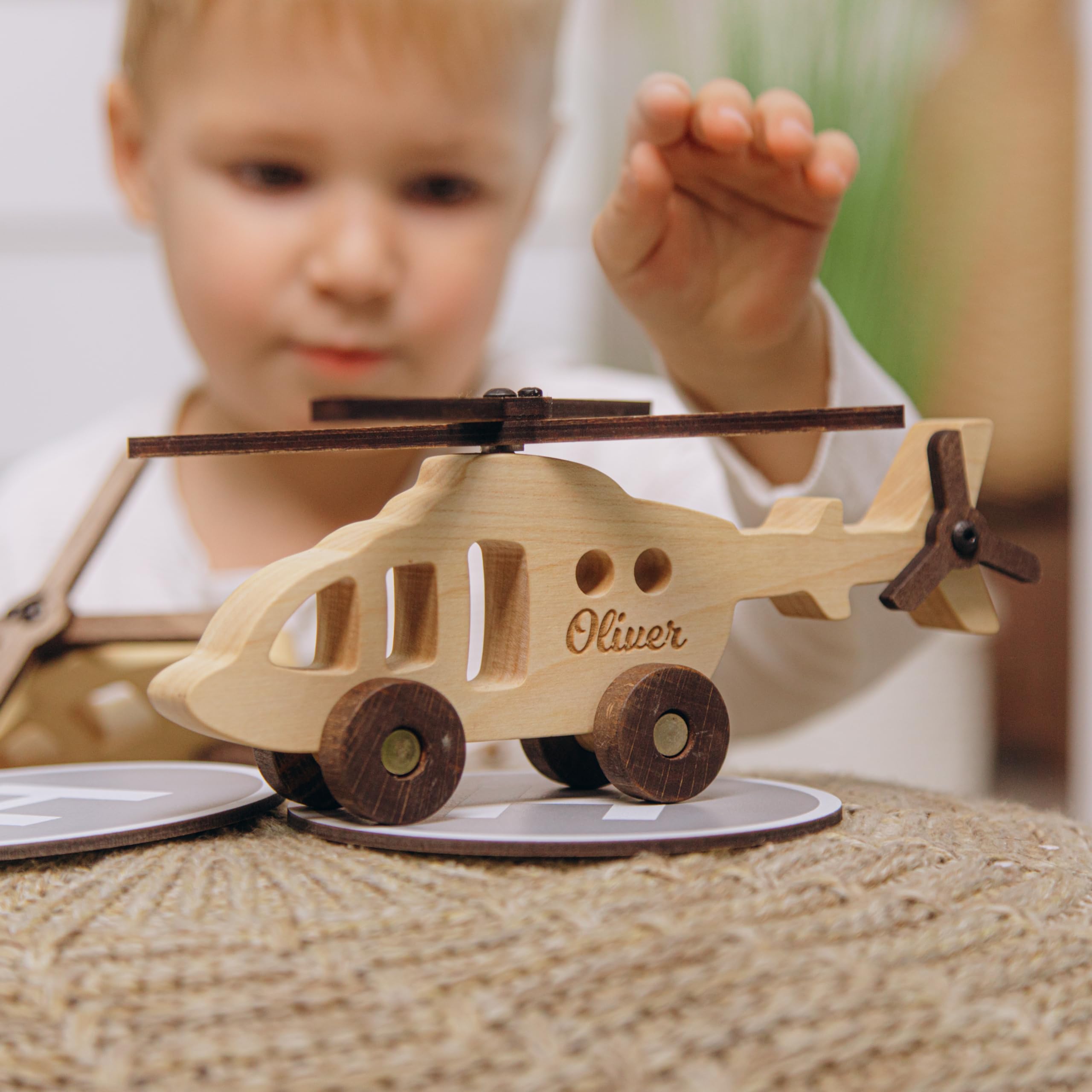 Personalized Wooden Toy Airplanes & Cars Set - Pretend Play Toys for Toddlers Ages 1-5 - Best Birthday & Easter Gifts for Boys - Durable Wooden Toys for Kids' Imaginative Play at Home or Travel