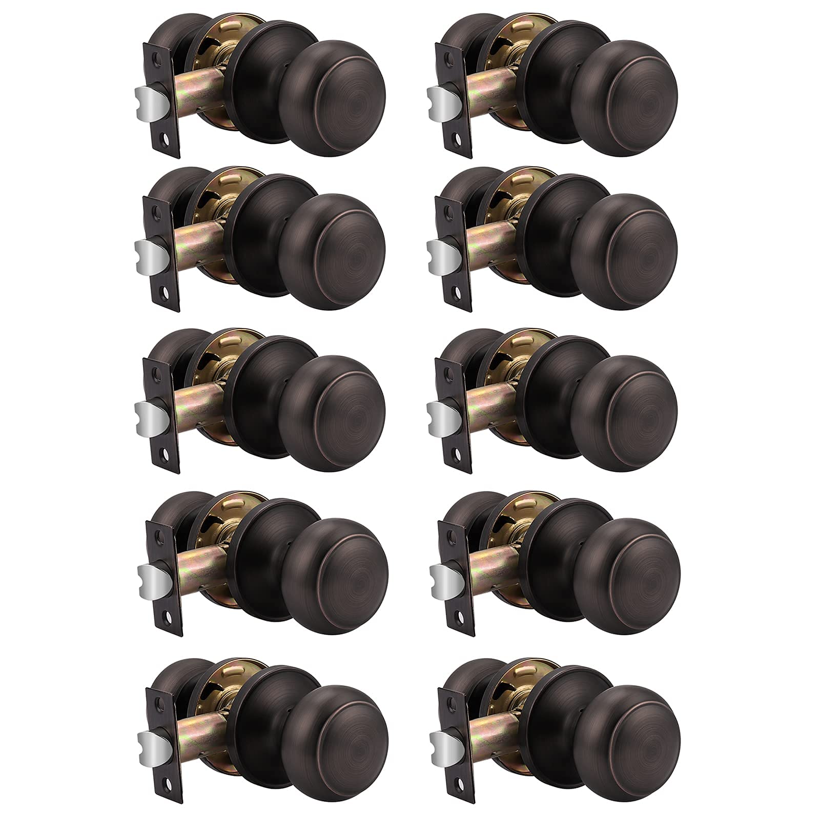 10 Pack Passage & 3 Pack Privacy Door Knobs Set - Oil Rubbed Bronze Round Interior Door Handles for Bedroom, Bathroom, Closet & Hallway - Durable & Stylish Home Hardware Upgrade