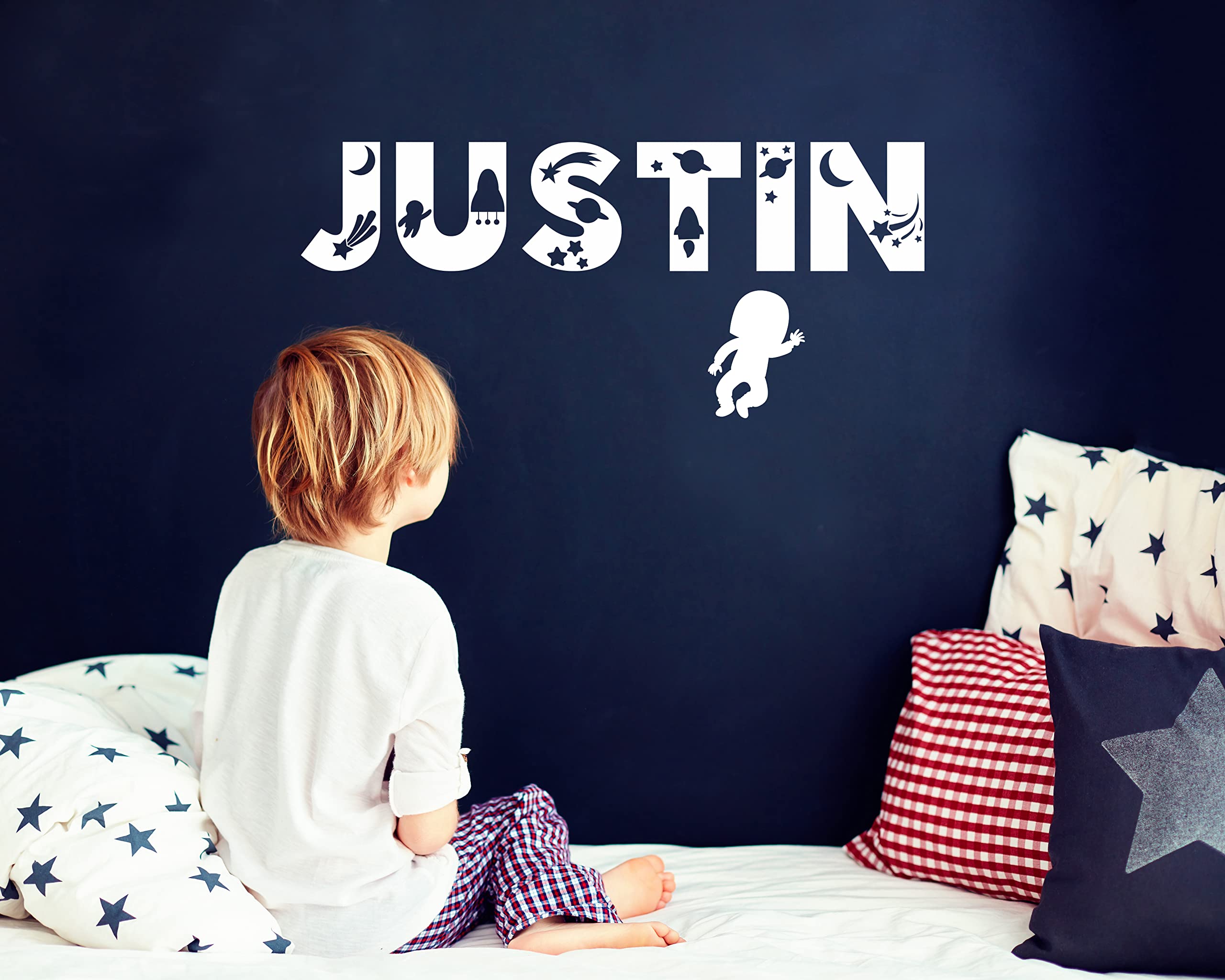 Custom Space Wall Name Decal - Baby Nursery & Kids Room Decor with Astronaut & Planets Theme - Perfect for Boys' Bedroom, Playroom, and Space-Themed Birthday Party Decorations