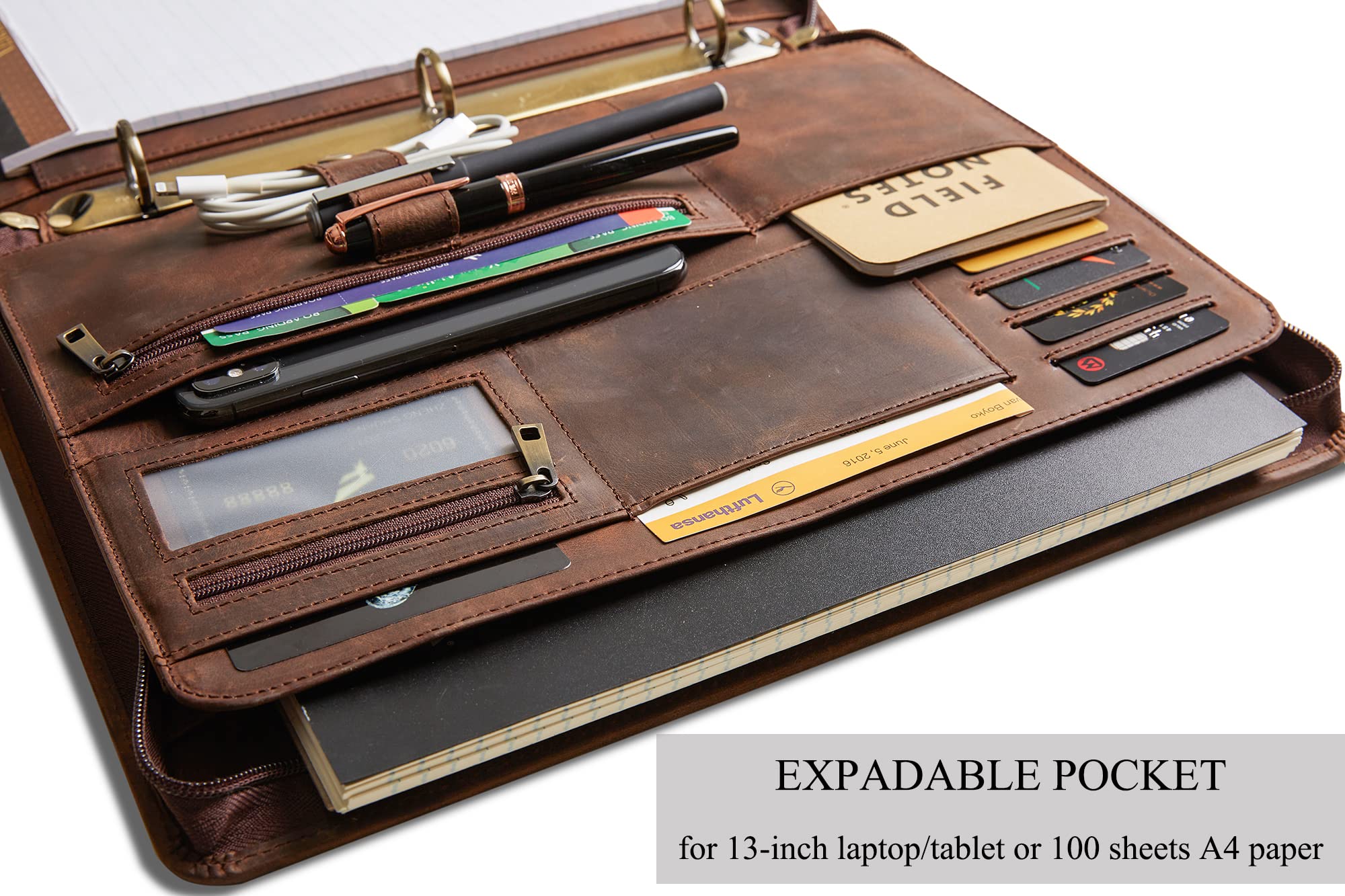 Custom Engraved Leather Portfolio for Men & Women - Personalized 3 Ring Binder Business Padfolio (Dark Khaki) - Perfect for Corporate Gifts, Client Presentations & Professional Meetings