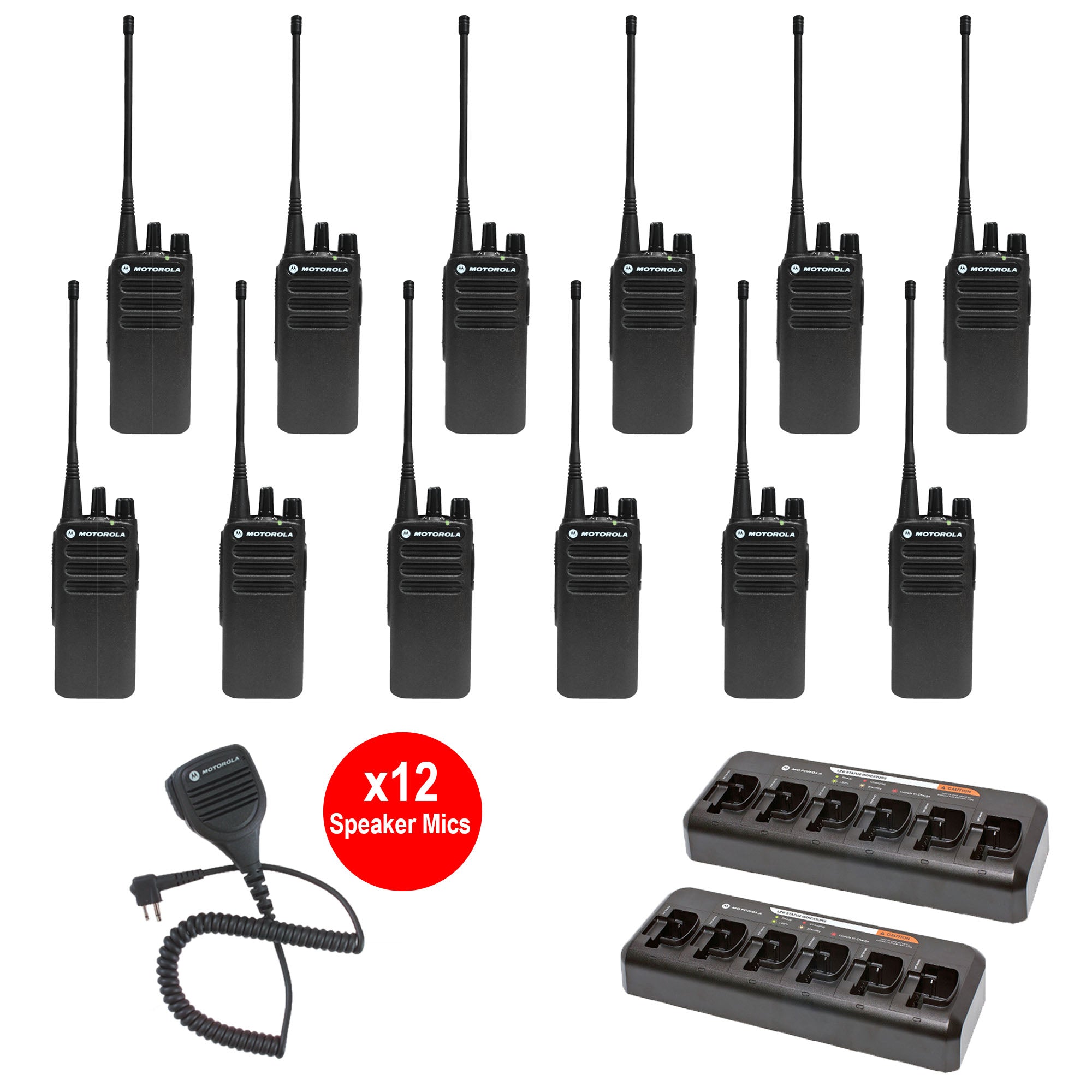 Motorola CP100d 12-Pack Two-Way Radio Bundle with Speaker Microphones & Multi-Unit Charger - Ideal for Construction, Warehouse & Event Communication