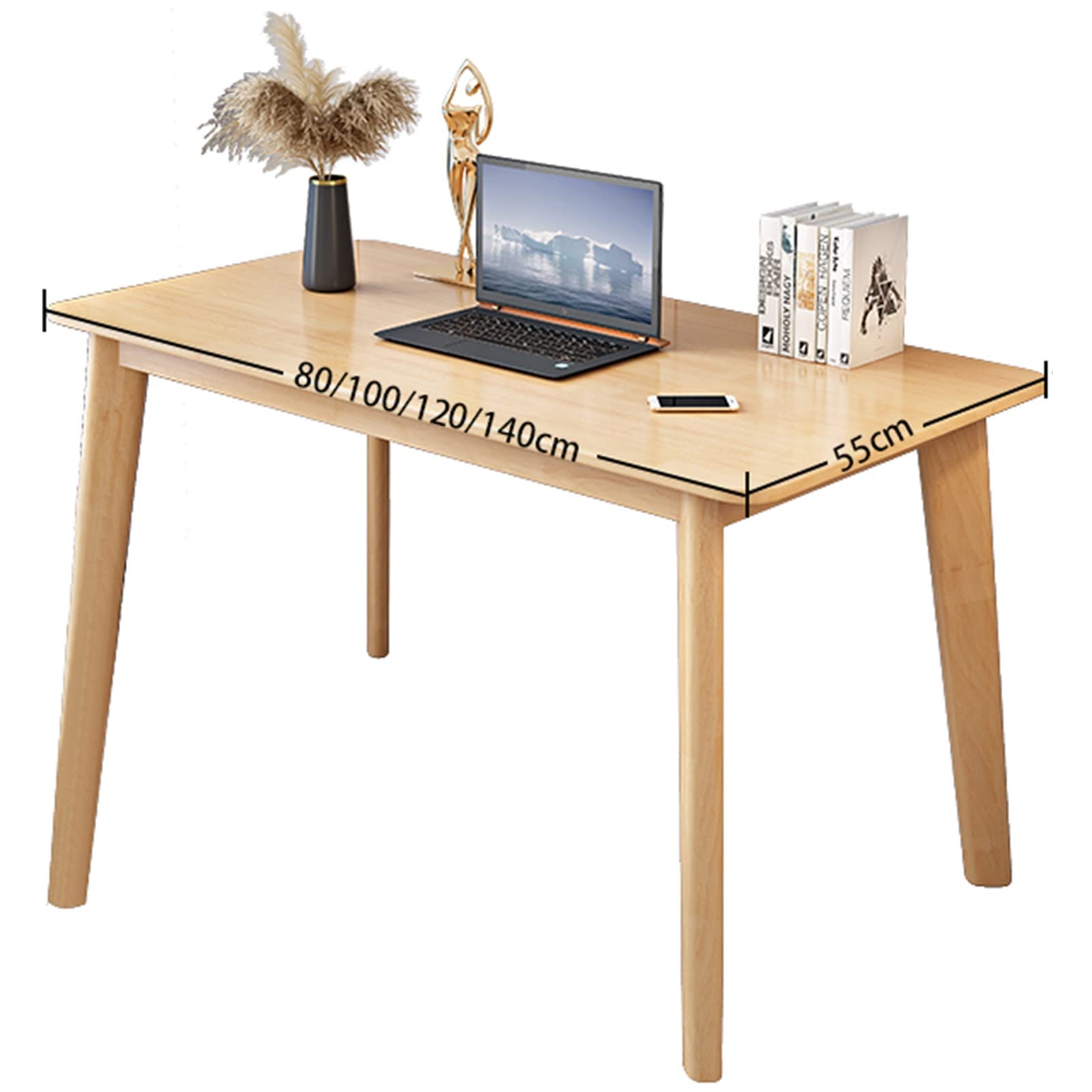 Solid Wood Computer Desk 120x55x75cm - Modern Home Office Desk for Students, Writing, Gaming & Small Spaces - Durable Study Desk for Bedroom, Apartment & Workspace (Wood Color)