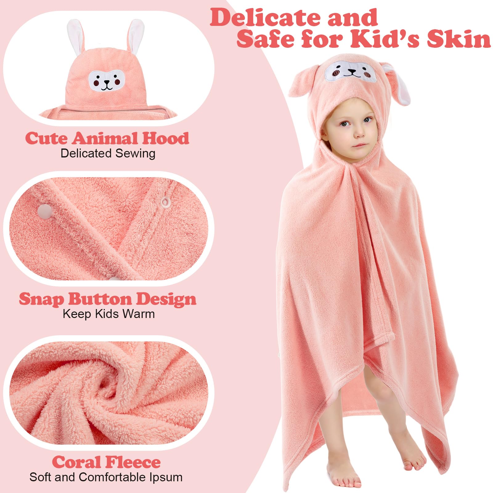 SmoothNovelty 6 Pack Kids Hooded Bath Towels - 27.6