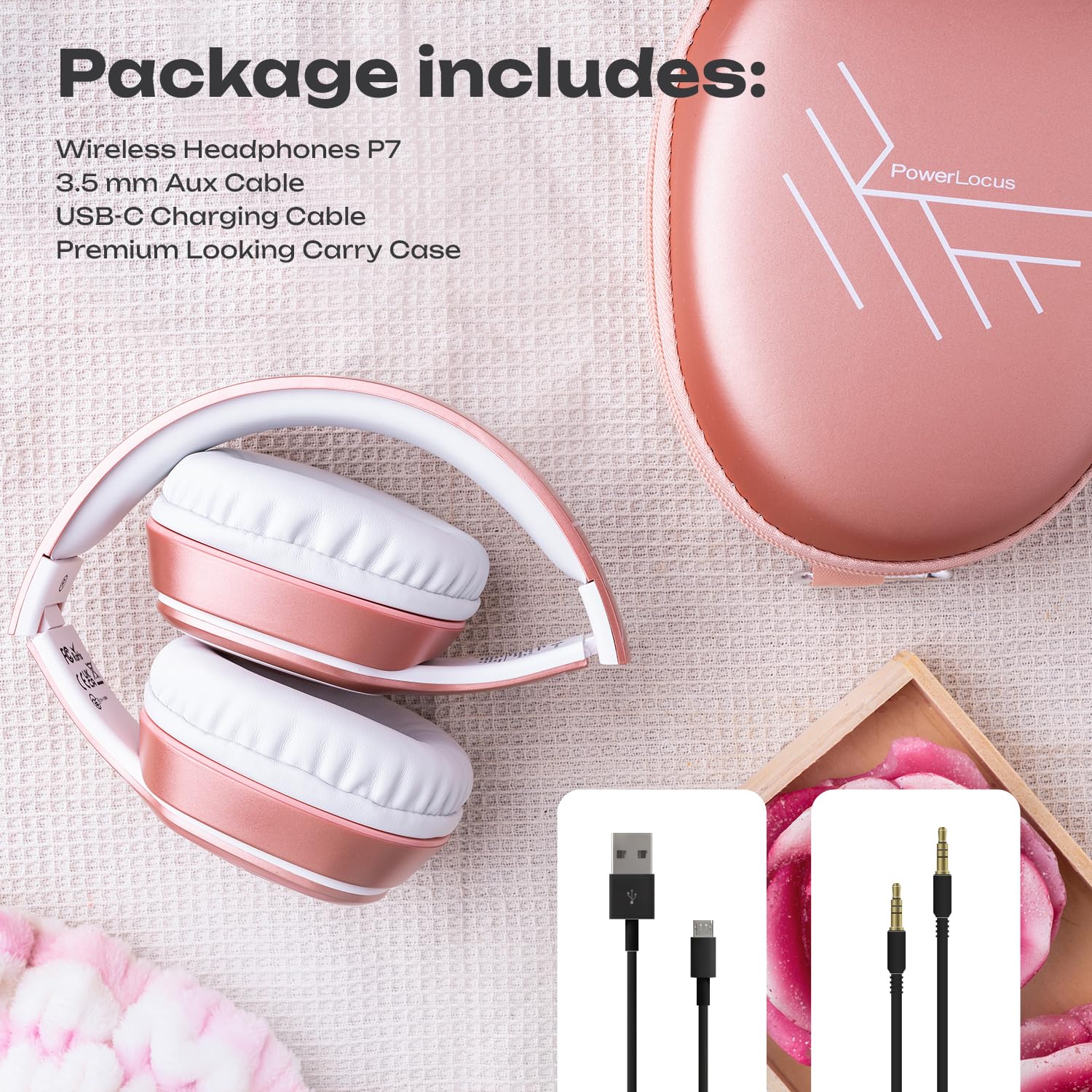 PowerLocus Bluetooth Headphones Over Ear - Wireless Headset with Built-in Mic, 50H Playtime, Foldable Design & Deep Bass Hi-Fi Stereo Sound for Travel, Workouts, Gaming, PC, iPhone, Android Phones - Perfect for Commuting, Office Use & Home Entertainment