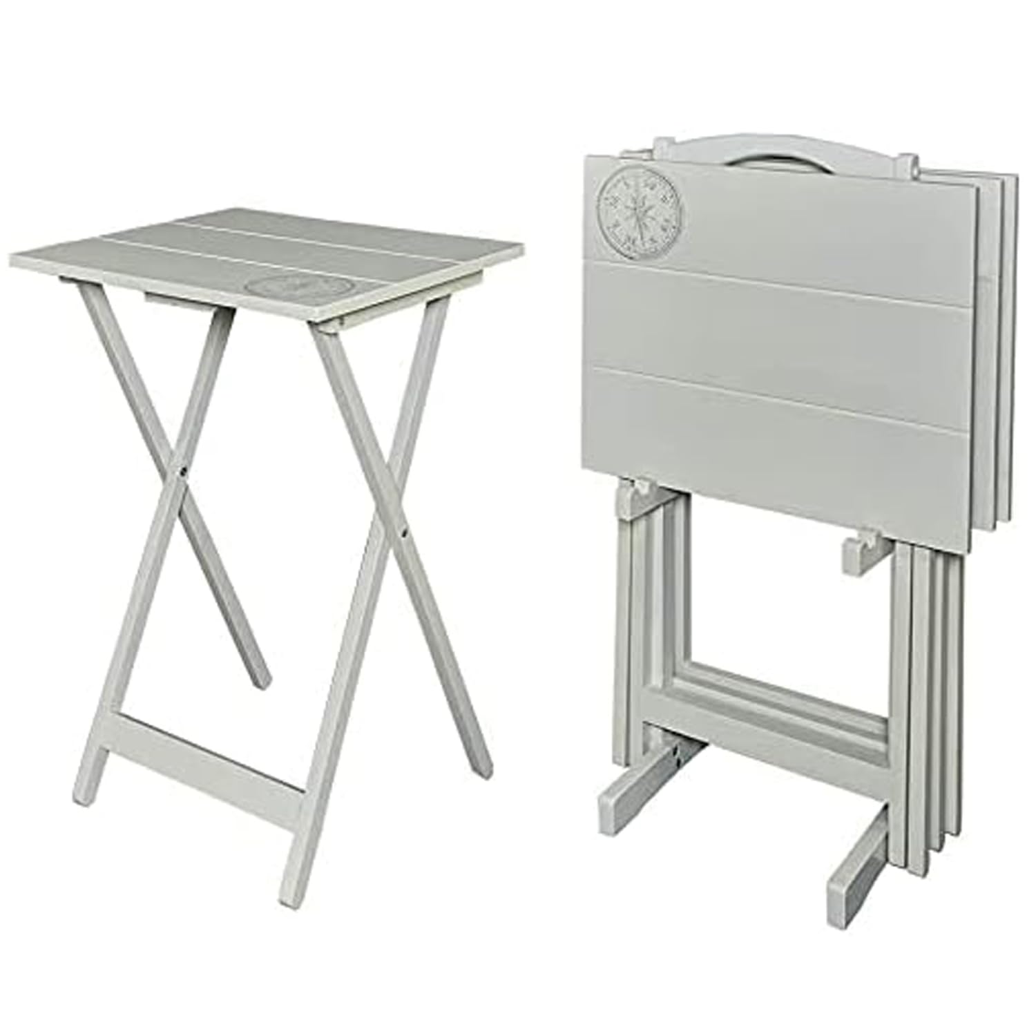 Premium Wooden Tray Table Set with Stand - 4 Trays & 2 Adjustable Legs - Lightweight, Portable (18.9