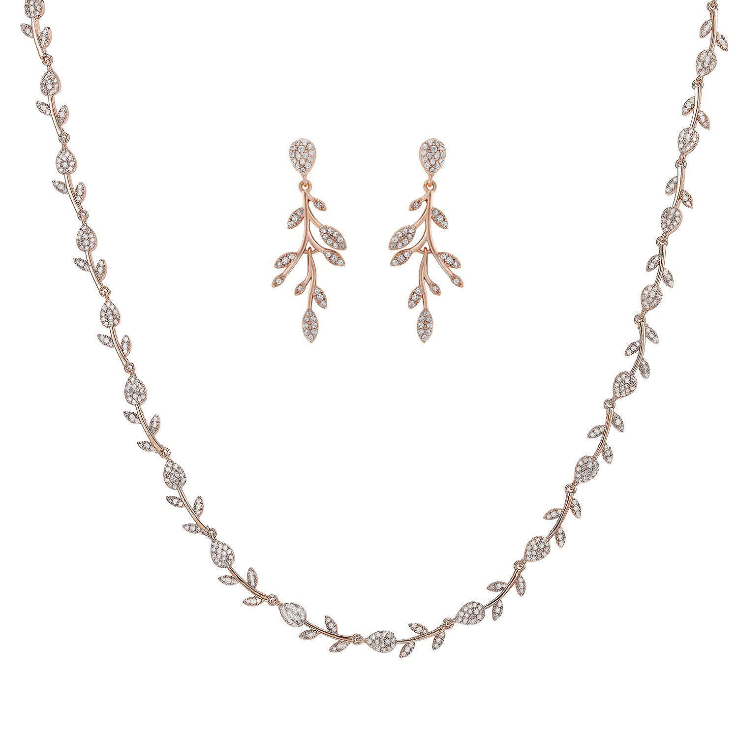 Cubic Zirconia Wedding Jewelry Set for Bride & Bridesmaids - Crystal Leaf Vine Bridal Earrings & Necklace Set - Women's Jewelry Gift for Weddings, Anniversaries & Special Occasions