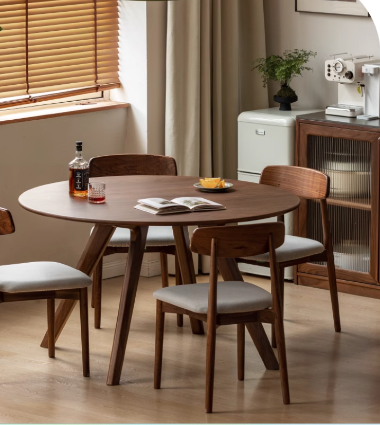 Premium Black Walnut Solid Wood Round Dining Table - Vintage Farmhouse Style for Dining Room, Kitchen, and Entertaining Areas