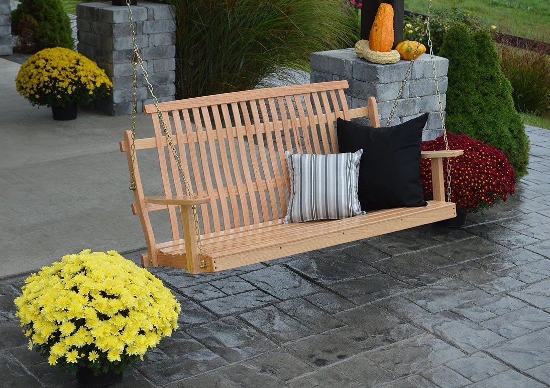 Handmade Amish Bent Oak Porch Swing - Outdoor Garden Swing for Patio, Backyard & Porch Relaxation | Natural Wood Hanging Bench for Summer Evenings & Family Gatherings