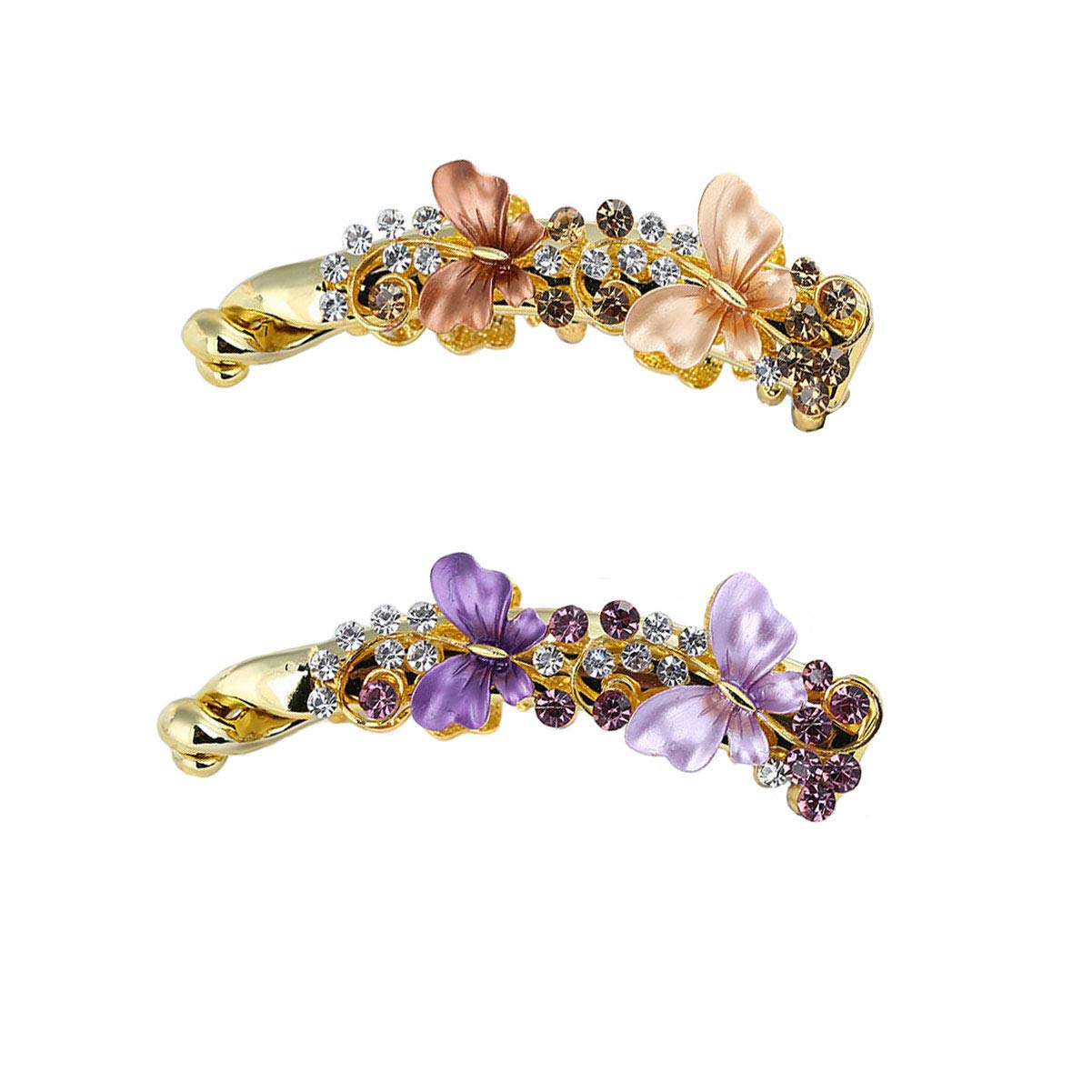 2 Pcs Butterfly Rhinestone Crystal Banana Hair Clips - Vertical Clamp Ponytail Holder for Women | Hair Accessories for Parties, Weddings & Daily Styling