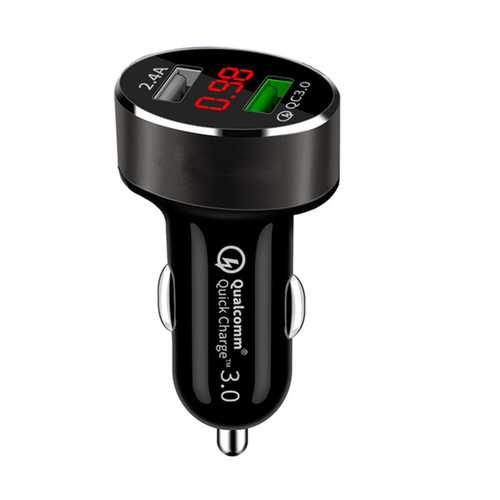 Bakeey 18W QC3.0 Fast Car Charger with LED Display - Dual USB Port Charger for iPhone X/8/8 Plus, OnePlus 6, Xiaomi 6, Samsung S9 - Perfect for Road Trips & Daily Commute