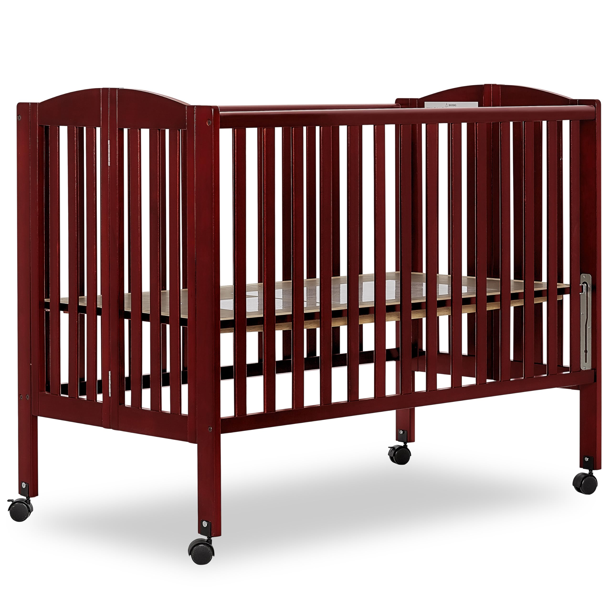 Dream On Me Full Size 2-in-1 Folding Convertible Crib with Stationary Side - Cherry Wood Finish | Nursery Bedside Sleeper for Newborns & Toddlers | Perfect for Small Spaces & Co-Sleeping