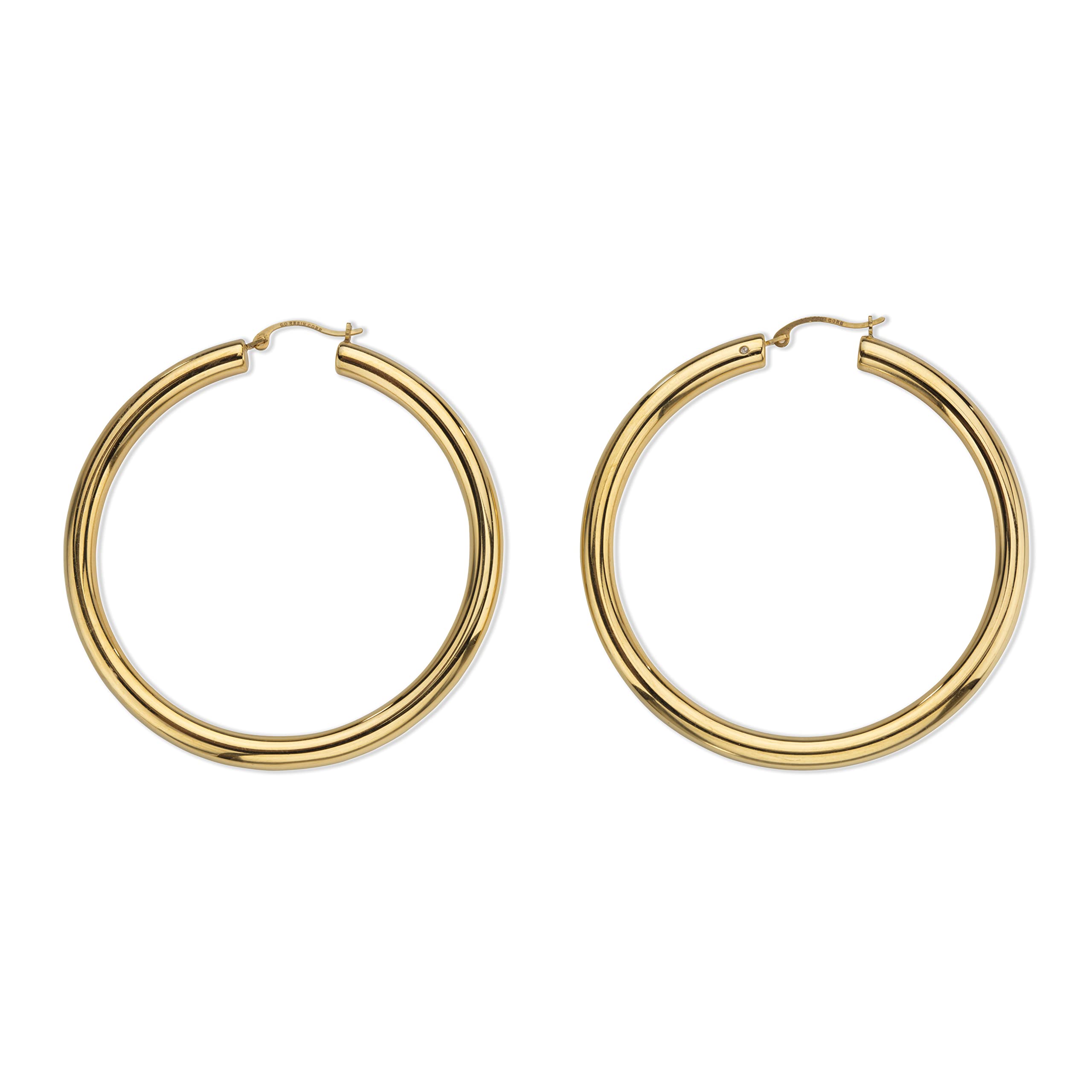 14K Yellow Gold Polished Nano Diamond Resin Hoop Earrings for Women - 49mm Luxury Dangle Earrings for Party, Wedding & Everyday Wear