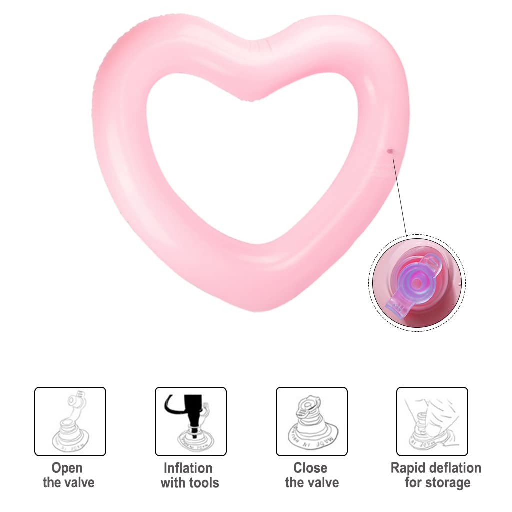 Inflatable Heart Pool Float - Sweet Love Swim Ring Lounger Tube for Summer Water Fun, Beach Party, Pool Party - Perfect for Kids & Adults (Pink, 55