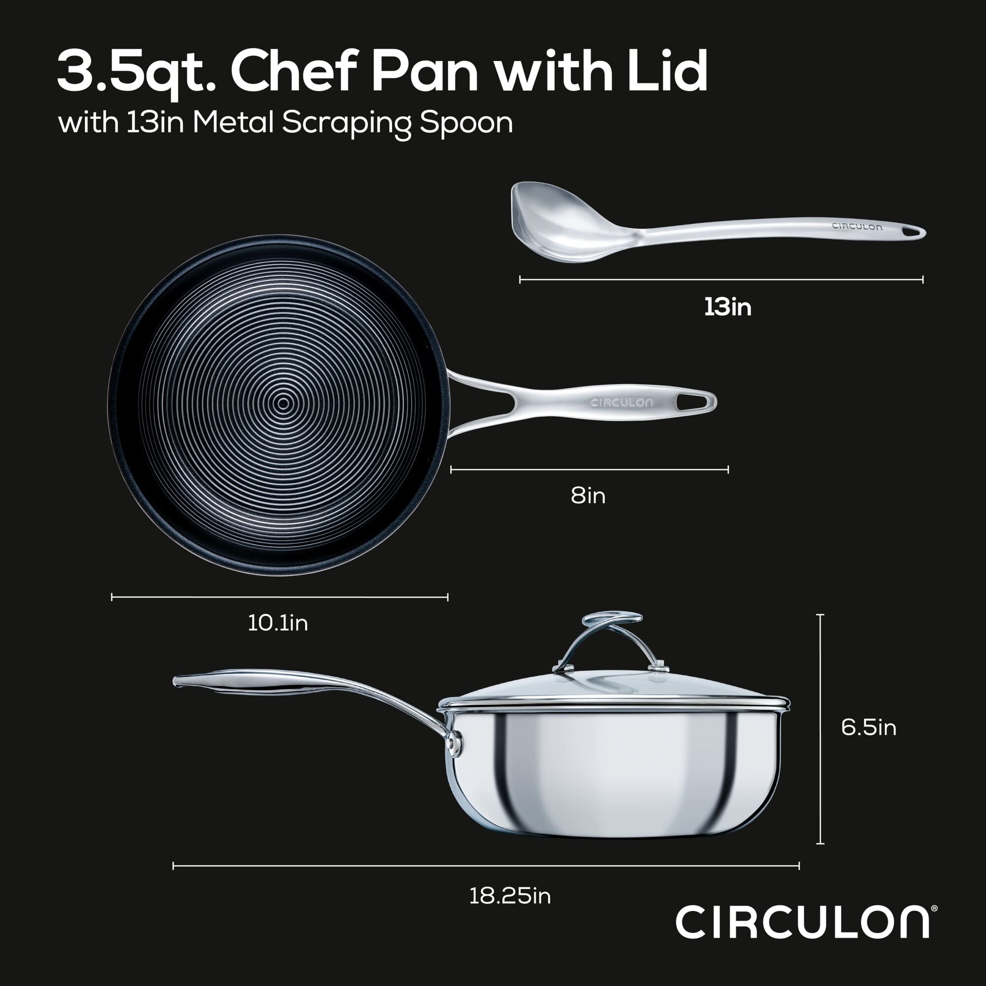 3.5 Quart Covered Chef Pan with Spoon - Nonstick Cooking Pot with Lid for Sauteing, Frying & Simmering - Perfect for Home Kitchen & Professional Use