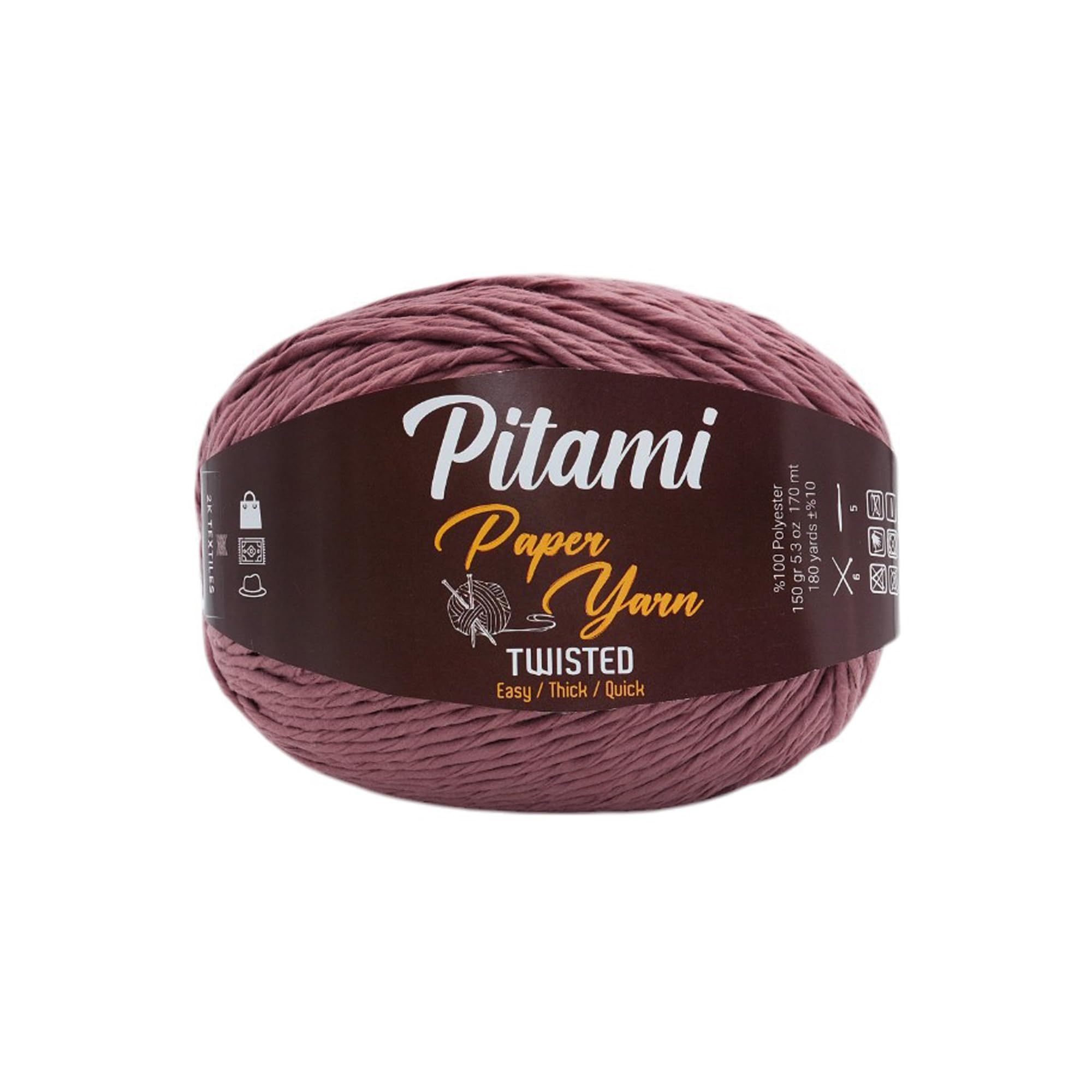 Premium Kraft Paper Yarn for Crochet & Weaving - Soft Twisted Raffia Ribbon, 1 Strand, 170m (180 yds), Dried Rose Color - Perfect for DIY Crafts, Home Decor, Gift Wrapping & Macrame Projects