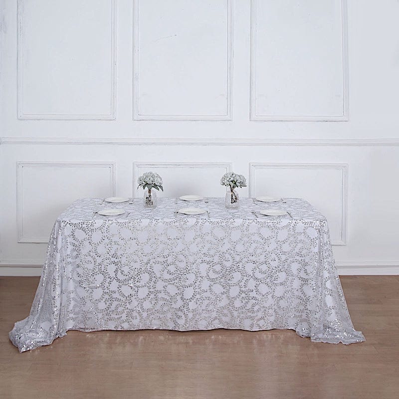 90x156 Inches Elegant Sheer Tulle Rectangular Tablecloth with Embroidered Sequins - Perfect for Wedding Decor, Party Banquet, and Formal Dining Events