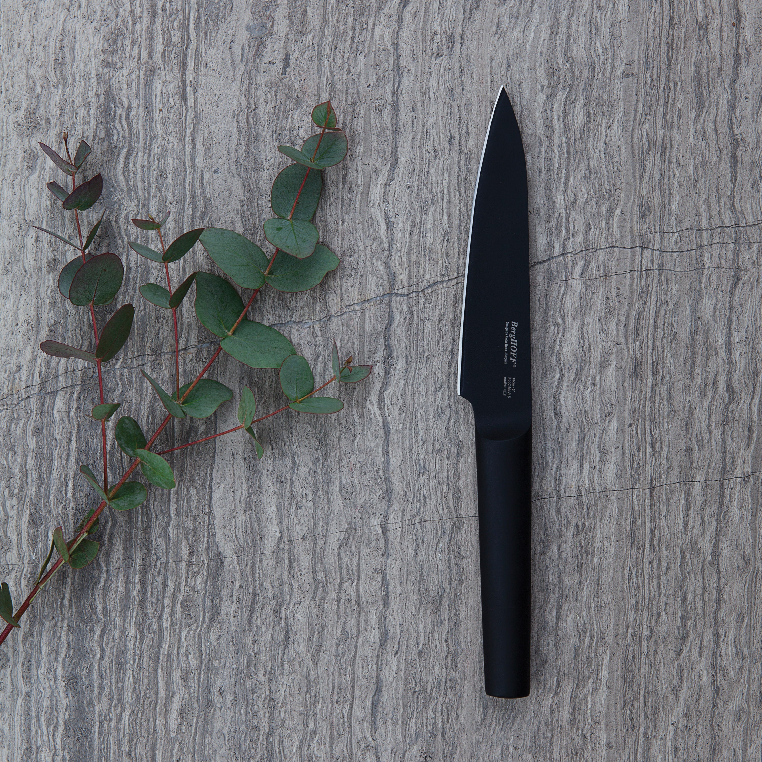 BergHOFF Ron Utility Knife - 5-Inch Black Stainless Steel Kitchen Knife for Chopping, Slicing & Dicing | Perfect for Home Cooking, Camping & Outdoor Adventures