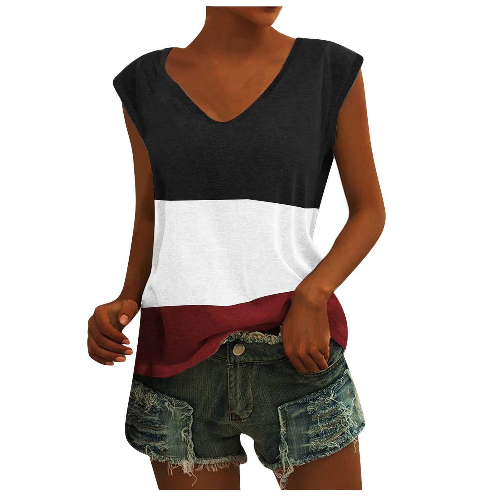 Women's Lightweight Printed Contrast Color Sleeveless Crop Tank Top Vest - Summer Casual Wear, Beach Outfits & Layering Essentials