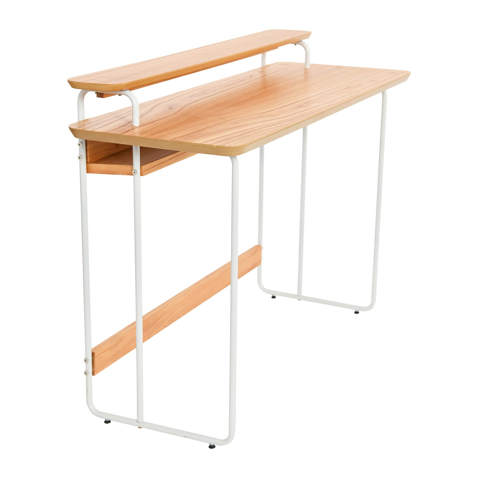 Mid-Century Modern Computer Desk - Genuine Wood Veneer & Rounded Metal Frame - Boho Home Office Desk for Bedroom, Study & Workspace | Perfect for Remote Work & Small Space Living
