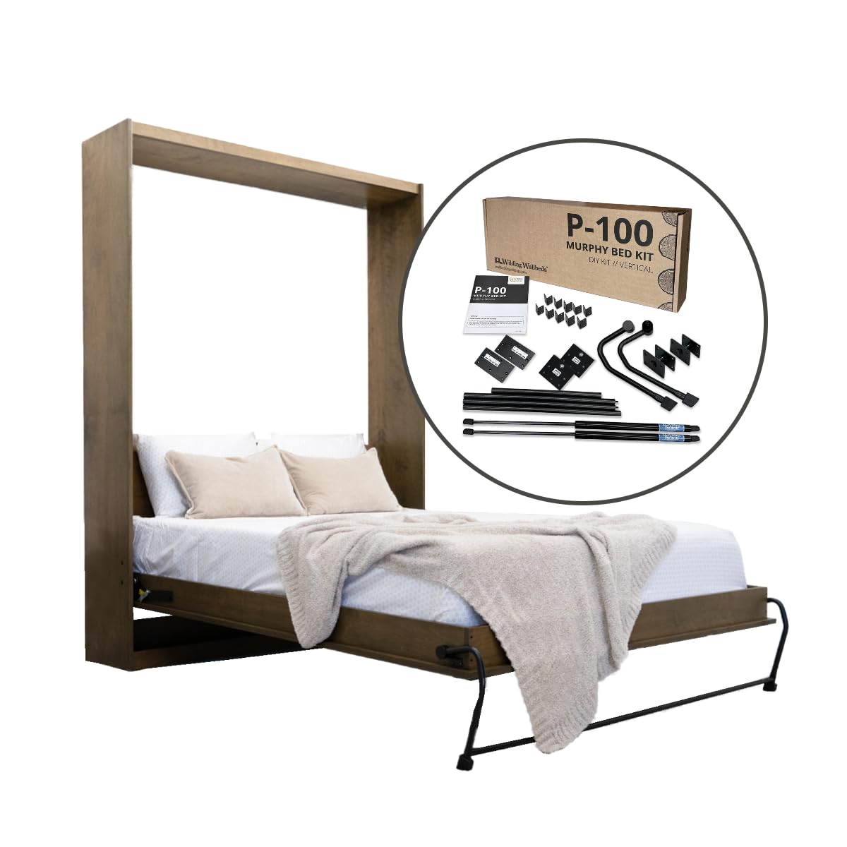 Wilding Wallbeds Murphy Bed Mechanism Kit - Full & Queen Size DIY Piston Lift Hardware for Cabinet Bed - Easy Installation with 1,500lbs Weight Capacity - Perfect for Space-Saving Home Offices, Guest Rooms & Small Apartments
