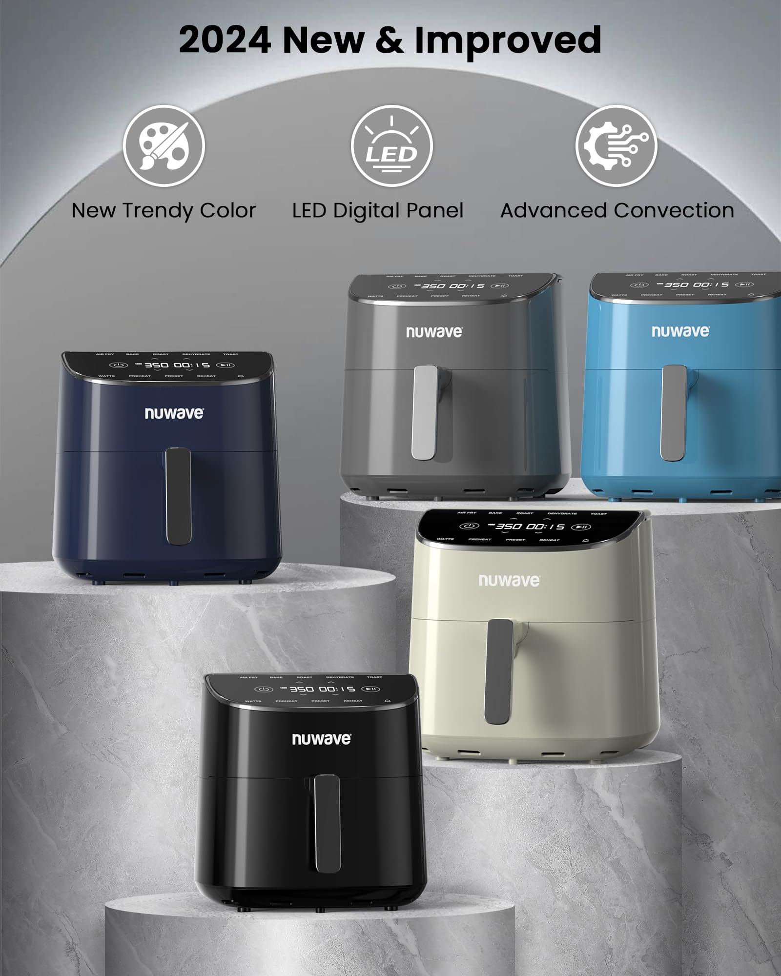 Nuwave Brio Plus 8 Qt Air Fryer - PFAS-Free, 7-in-1 Digital Cook Functions (Air Fry, Bake, Roast, Dehydrate, Toast, Reheat, Preheat), 150 Presets, 50°F-400°F, 1800W - Perfect for Healthy Cooking, Meal Prep & Family Dinners