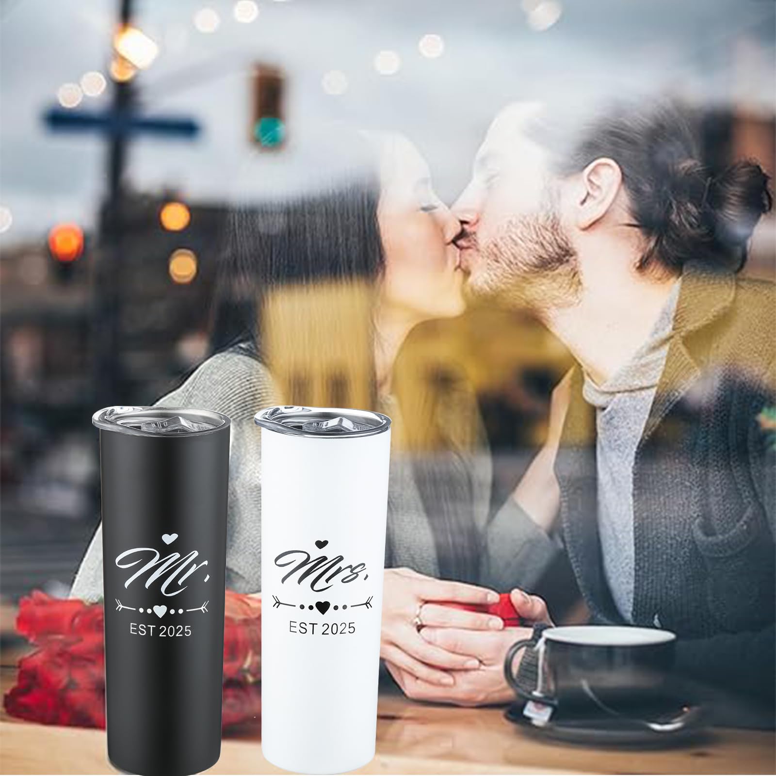 Mr and Mrs 2025 Tumbler Set - 20oz Stainless Steel Travel Mugs for Couples, Wedding & Engagement Gifts for Bride & Groom, Newlyweds, Bachelorette Party - Perfect for Coffee, Tea & Cold Drinks at Home, Office or Travel