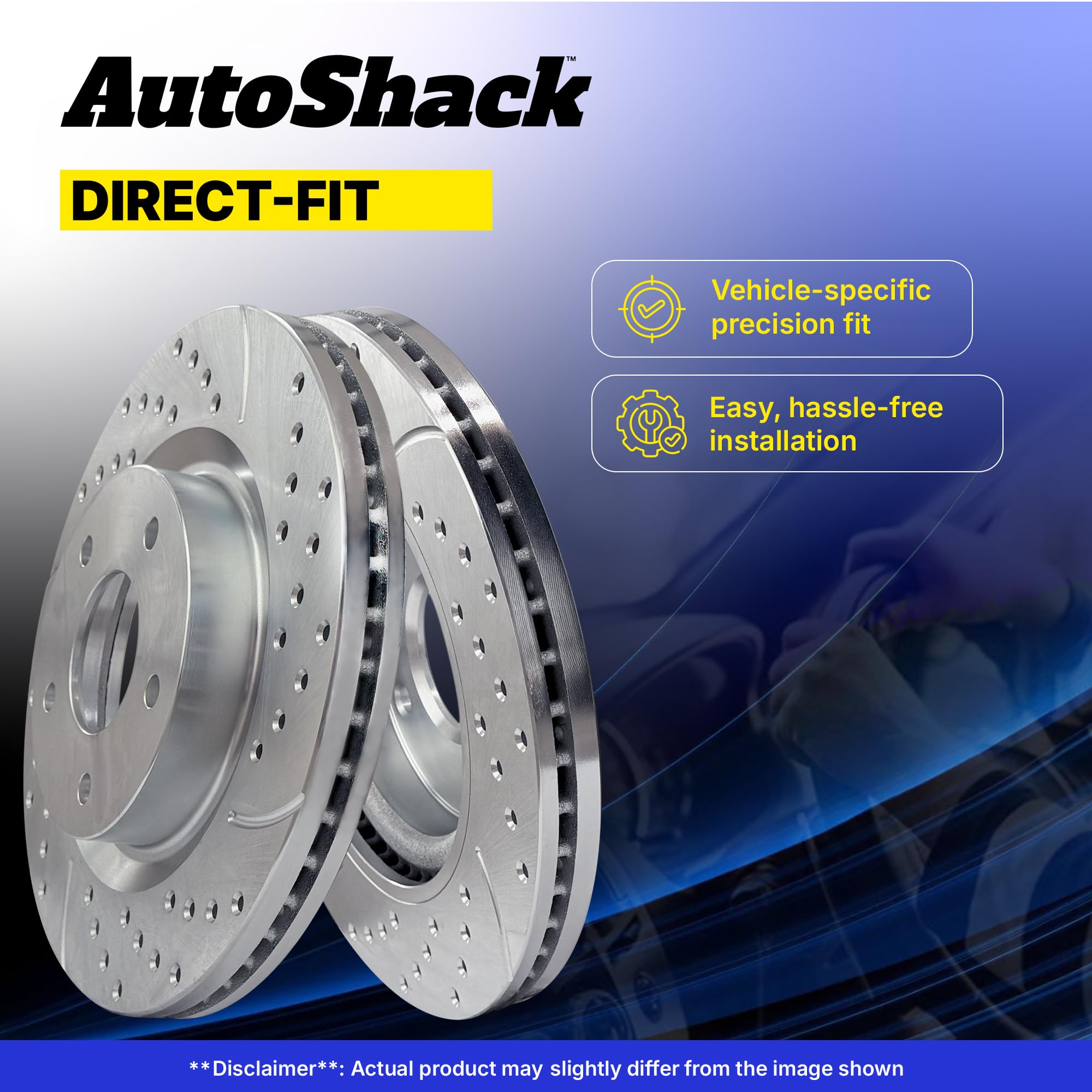 AutoShack Silver Drilled & Slotted Brake Rotors Set of 4 - Front & Rear Replacement for 2002-2018 Ram 1500, 2019-2023 Classic Ram 1500, 2004-2009 Dodge Durango, 2007-2009 Chrysler Aspen (BRKPKG039071) | High-Performance Braking for Trucks & SUVs | Ideal for Daily Commuting, Towing & Off-Road Adventures