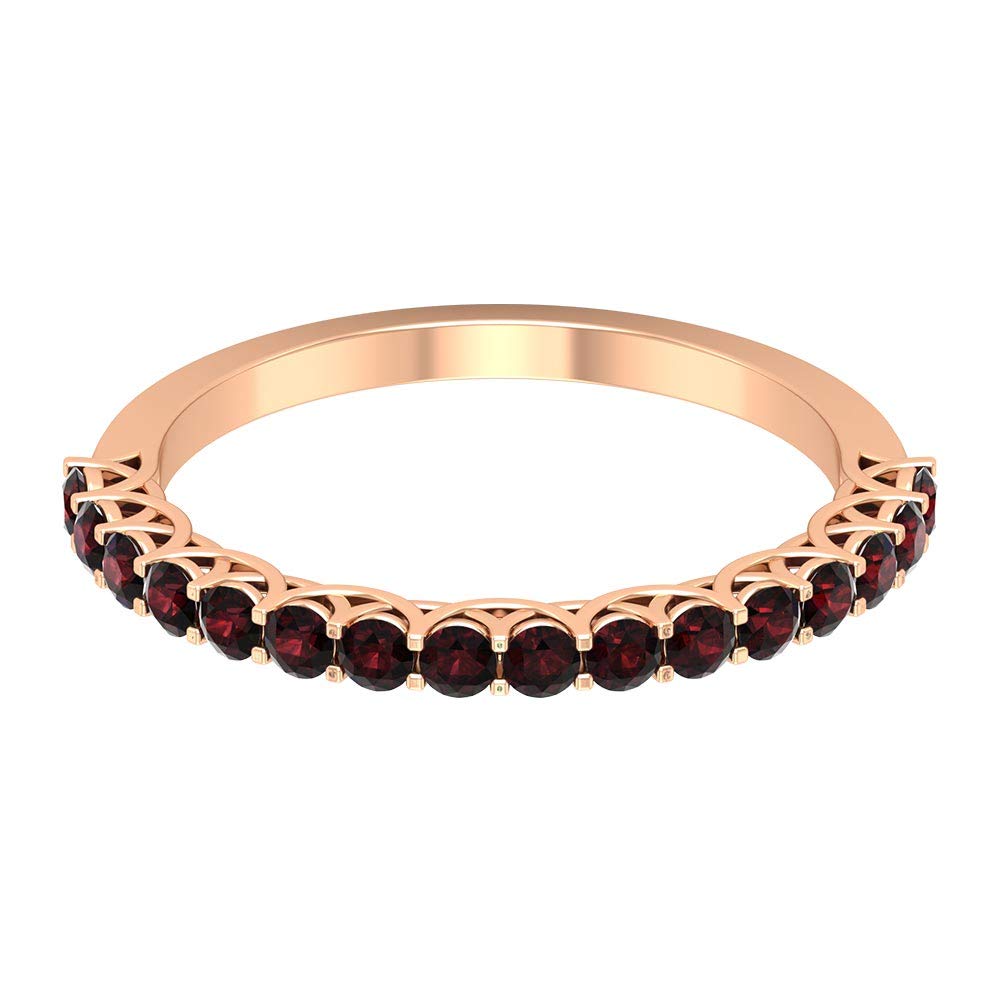 1/2 CT Garnet Half Eternity Ring for Women - 14K Solid Gold Red Garnet Stackable Band, January Birthstone Jewelry with Trellis Setting | Perfect for Anniversary Gifts, Valentine's Day & Everyday Elegance