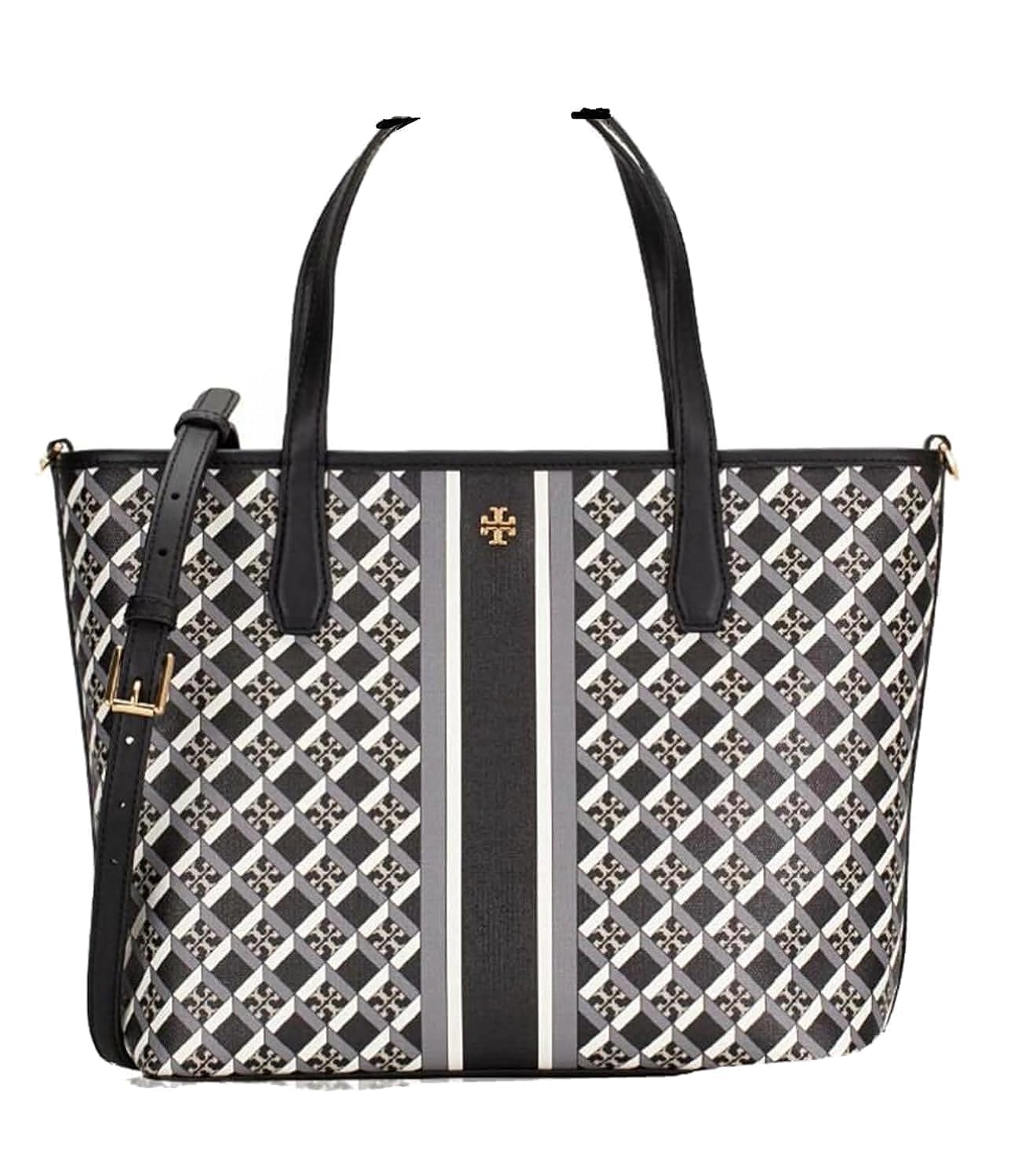 Tory Burch Women's Geo Logo Mini Top Zip Tote Bag - Black | Stylish Crossbody Purse for Work, Travel & Everyday Use