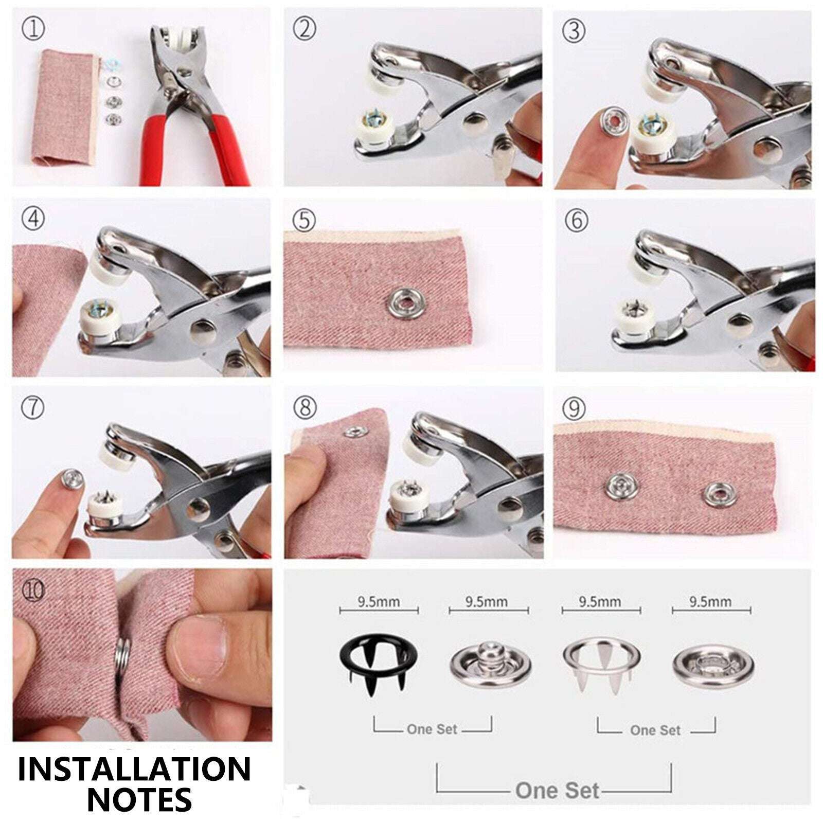 100Pcs Metal Sewing Buttons Press Stud Snap Fastener Kit with Plier Tool - DIY Clothing Repair, Jeans Jacket Crafting, Leather Accessories Making