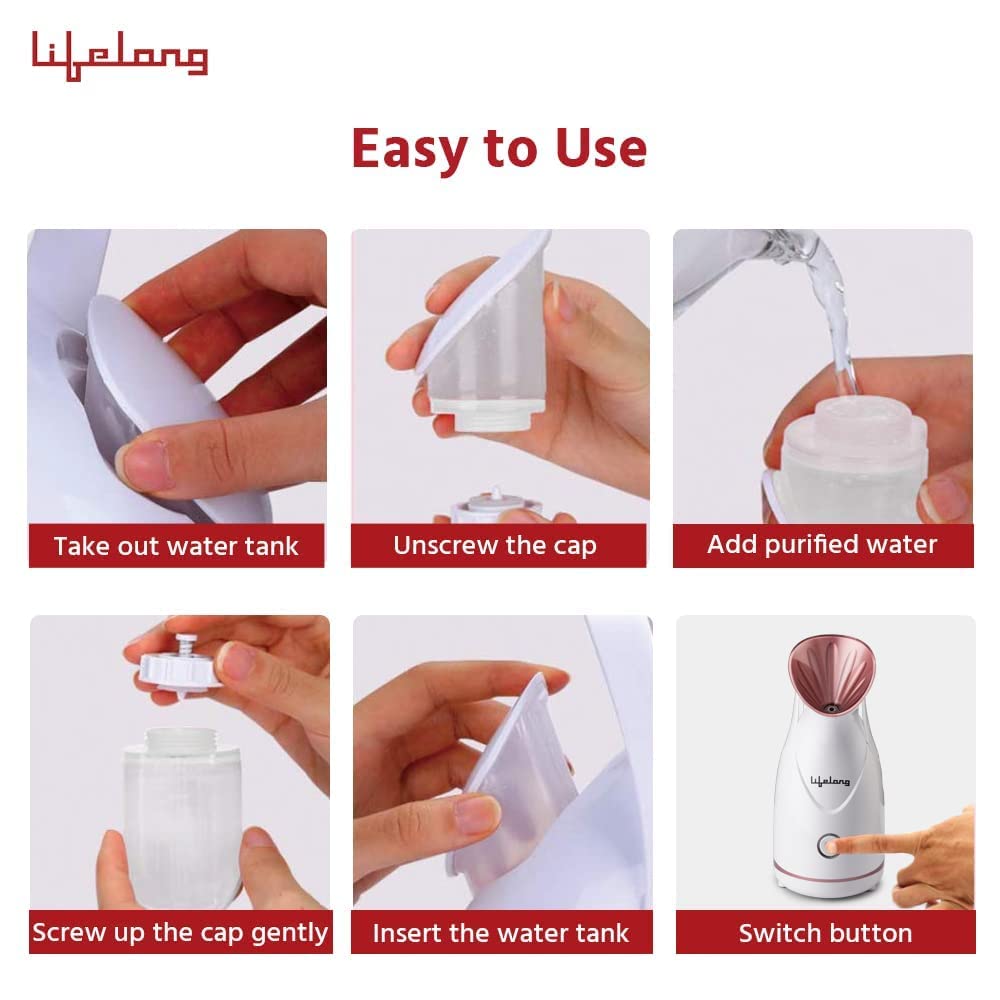 LLS18 Nano-Ionic Facial Steamer with 65ML Water Tank - Professional Medical Grade Face & Nose Vaporizer for Skin Hydration & Sinus Relief | Perfect for Home Spa, Acne Treatment & Cold Symptom Relief | 1 Year Warranty (White)