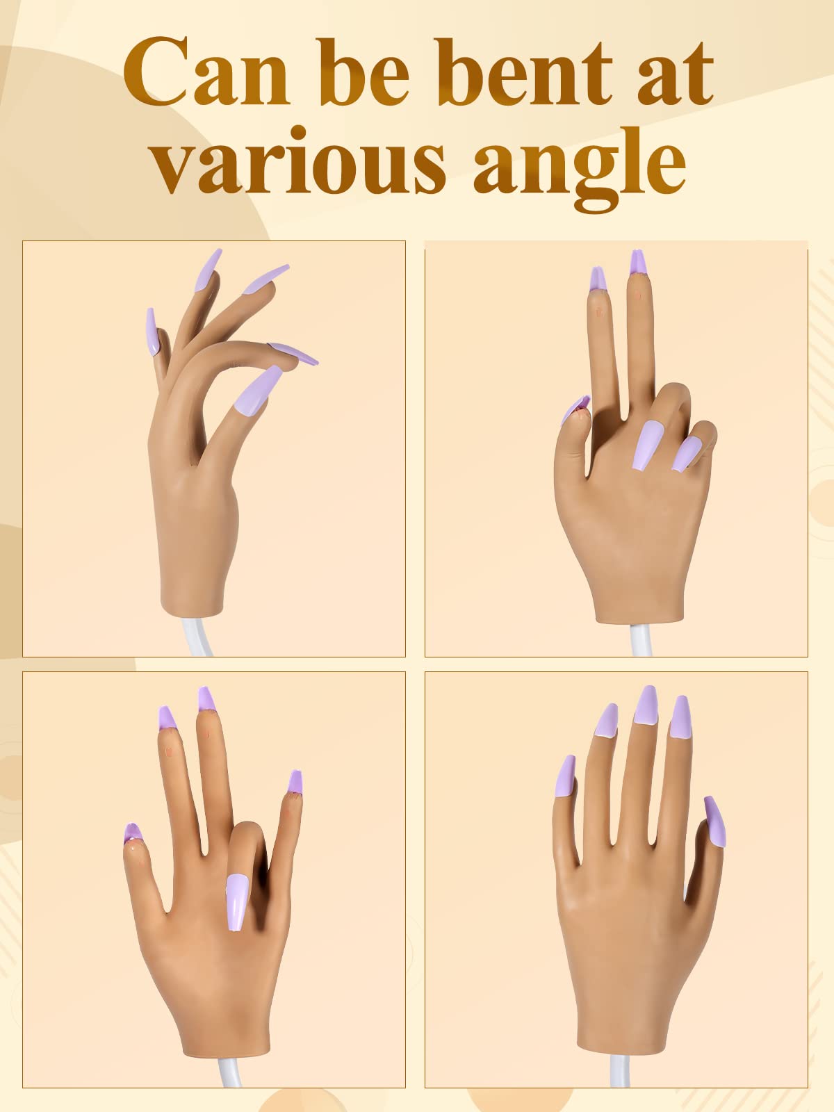 Professional Acrylic Nail Practice Hand - Flexible & Movable Fake Nail Training Hand for Beginners, Prevents Nail Tips from Falling Off - Perfect for Nail Tech Students, Salon Practice & DIY Manicure Training at Home