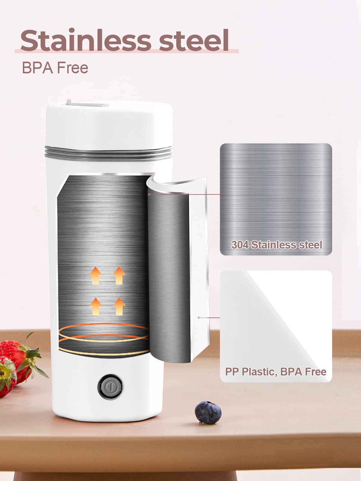 Balbali 12oz Portable Electric Travel Kettle - Fast Boiling Water Heater for Tea, Coffee & Instant Meals - Compact Self-Heating Cup for Office, Camping & Hotel Use - White