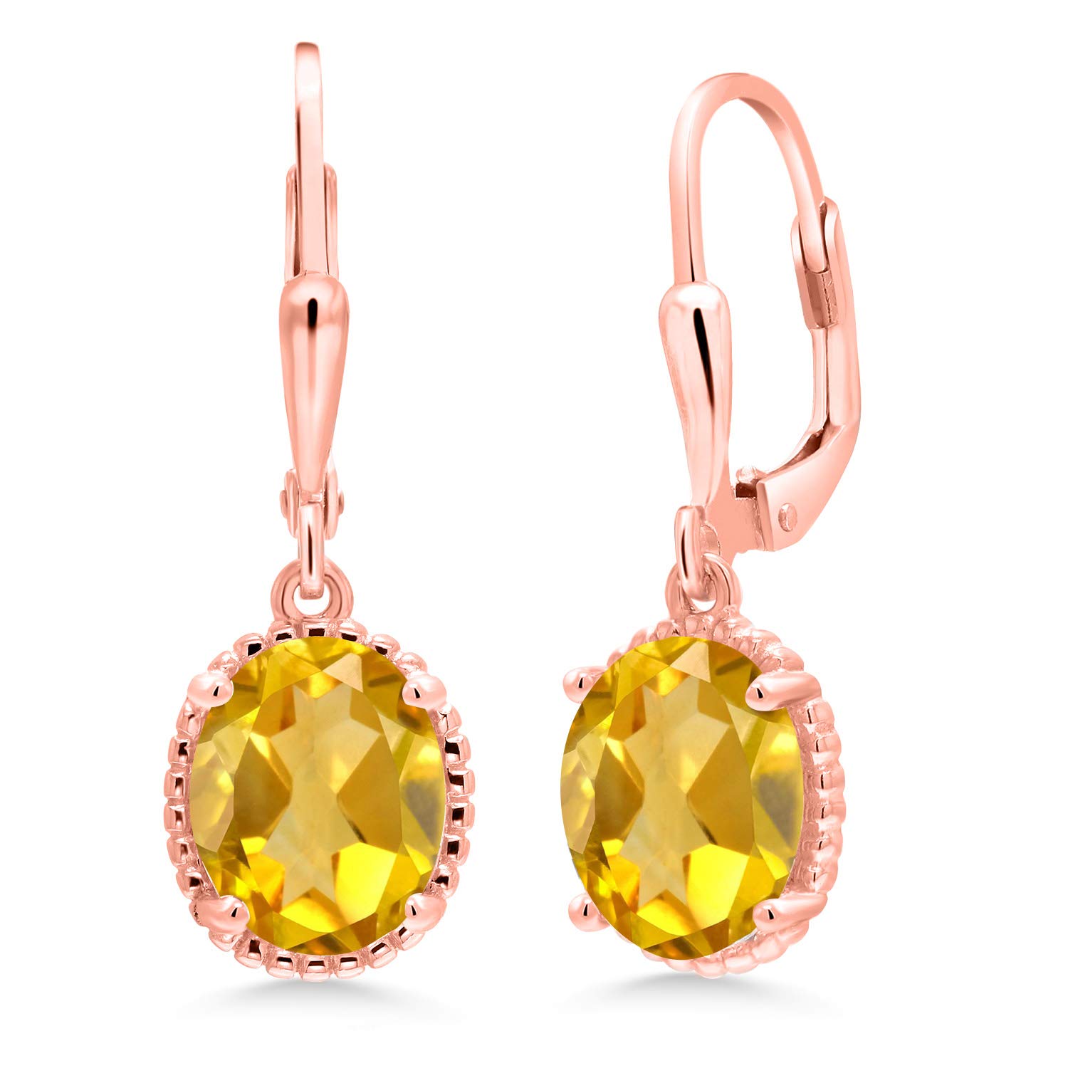 18K Rose Gold Plated Silver 9X7MM Oval Gemstone Birthstone Leverback Drop Dangle Earrings for Women | Elegant Jewelry Gift for Birthday, Anniversary & Special Occasions