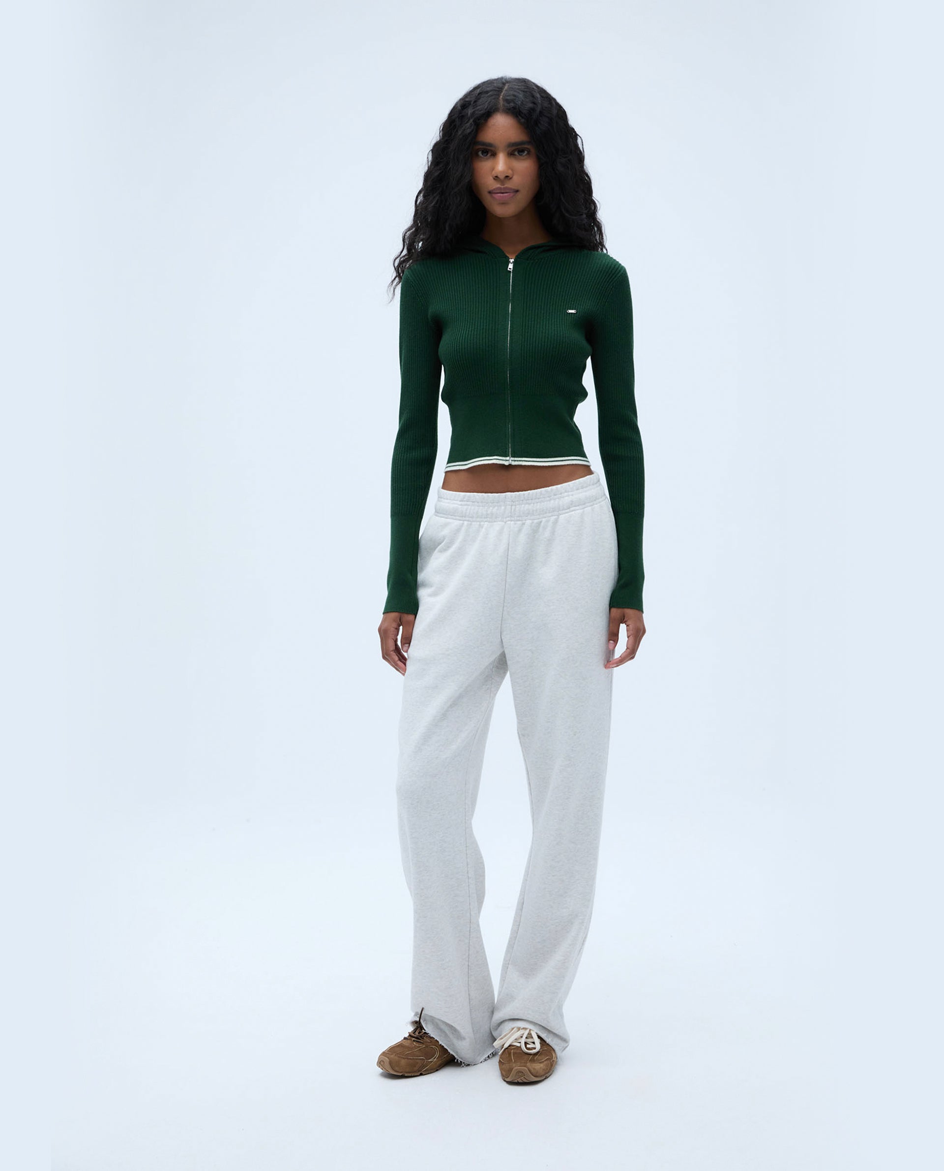 Stylish Rib Knit Contrast Hoodie for Men & Women - Forest Green & Marshmallow White | Cozy Pullover Sweatshirt for Casual Wear, Street Fashion & Outdoor Activities