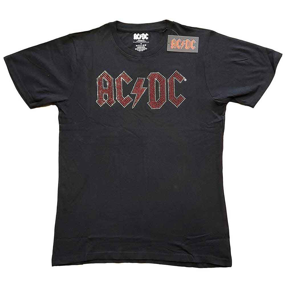 Stylish AC/DC Women's Graphic T-Shirt with Full Color Logo & Rhinestone Details | Rock Band Merchandise for Concerts, Parties & Casual Wear