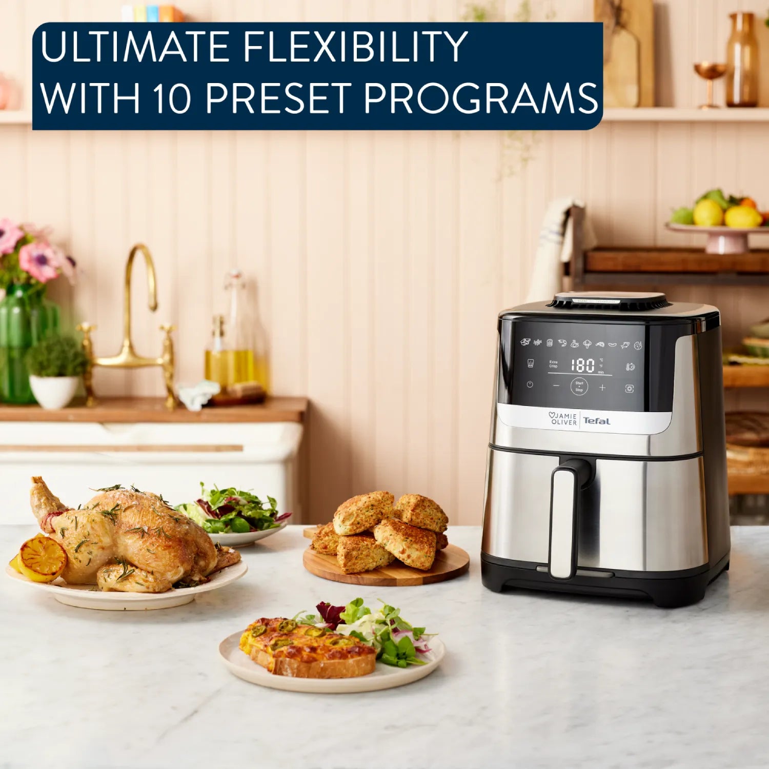 Tefal EY55JD Jamie Oliver Quiet & Easy Air Fryer – Healthy Oil-Free Cooking for Family Meals, Snacks & Quick Dinners