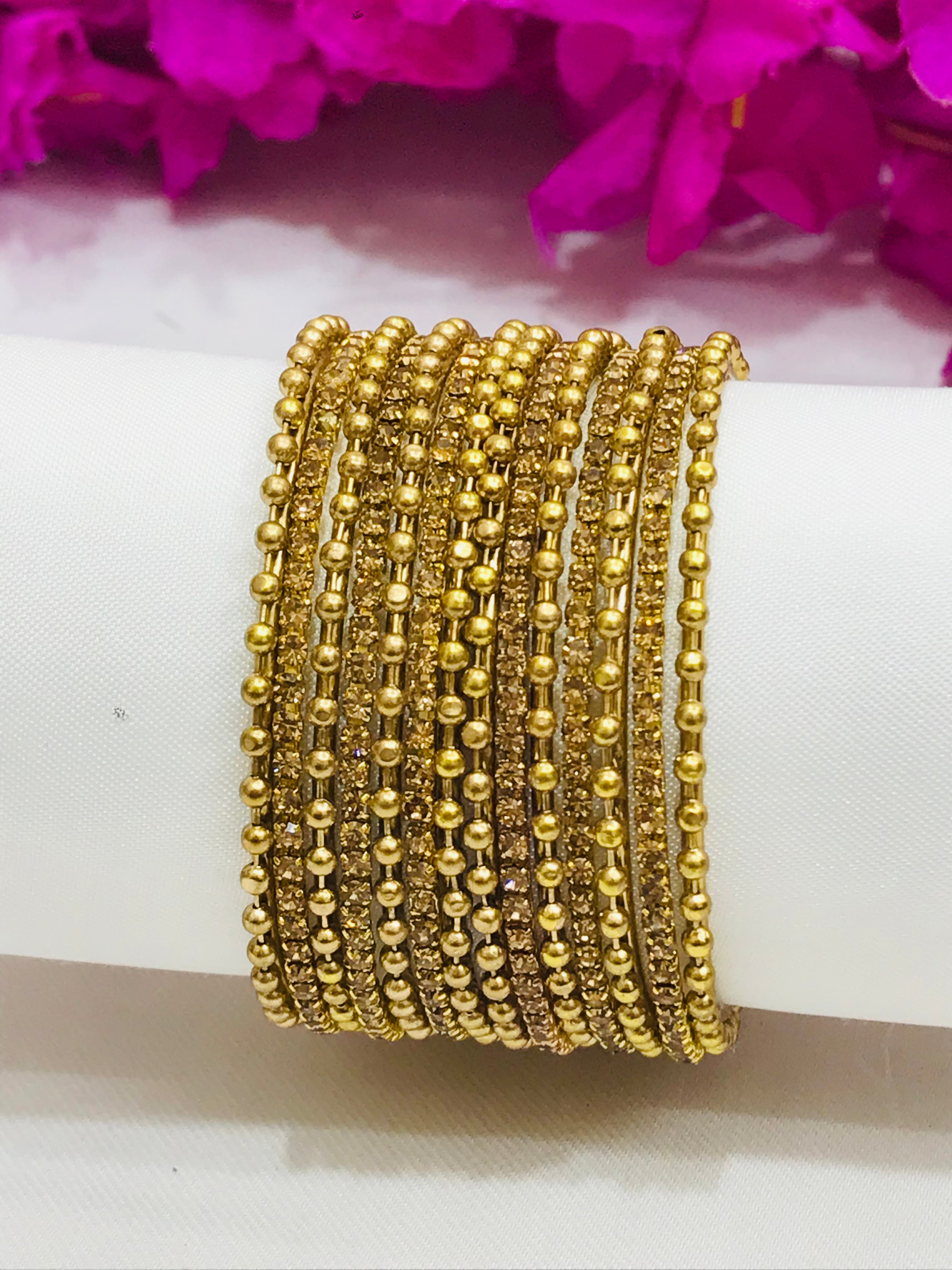 Elegant Gold-Tone Dot Design Metal Bangle Bracelet Set for Women & Girls - Perfect for Parties, Weddings & Everyday Fashion Accessories