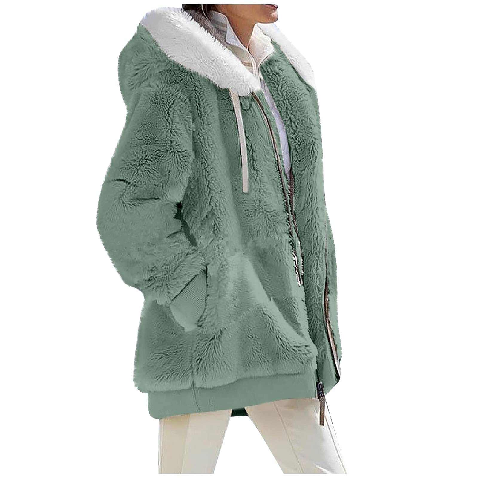 Women's Winter Jacket - Warm Plush Long Sleeve Hooded Coat with Zipper Pockets | Fashion Outerwear for Cold Weather, Snow, Travel & Outdoor Activities