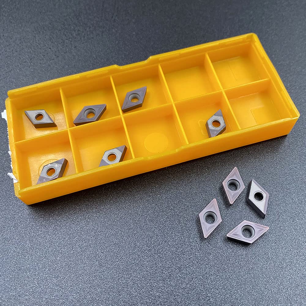 10pcs DCMT21.51 Carbide Lathe Turning Inserts - Indexable Cutting Tool Bits for SDJCR/L Tool Holder | High Precision Metalworking | Ideal for CNC Turning, Milling & Machining Operations (Bronze Coating)
