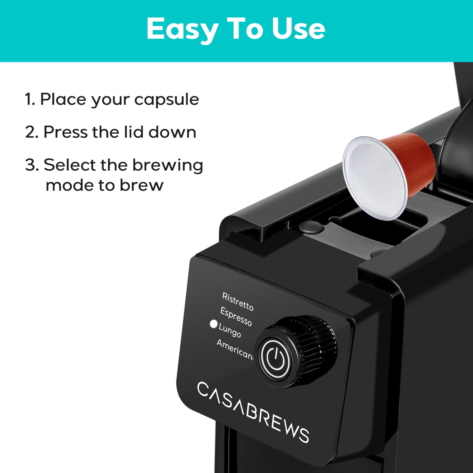CASABREWS Mini Espresso Machine for Nespresso Original Pods - 20 Bar Pressure, 4 Brewing Modes, 21oz Removable Water Tank - Compact Capsule Coffee Maker for Home, Office, Dorm or RV - Perfect for Espresso, Lungo & Americano Coffee - Black